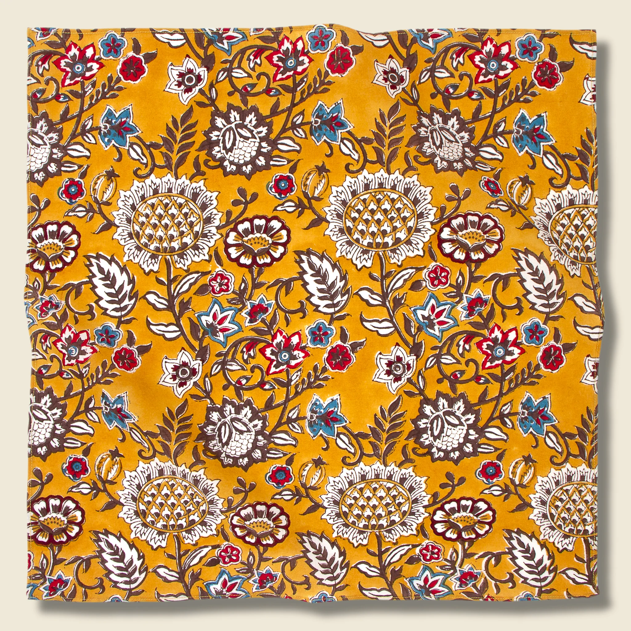 Block Print Floral Bandana - Yellow