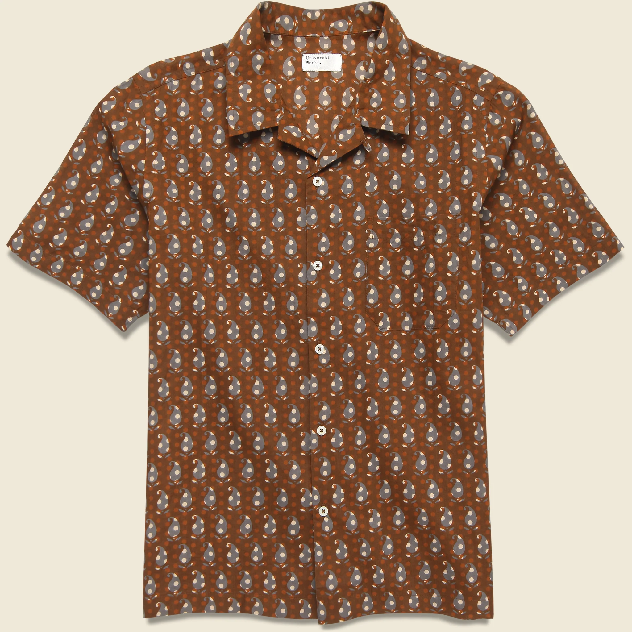 Block Print Paisley Road Shirt - Brown/Blue/White