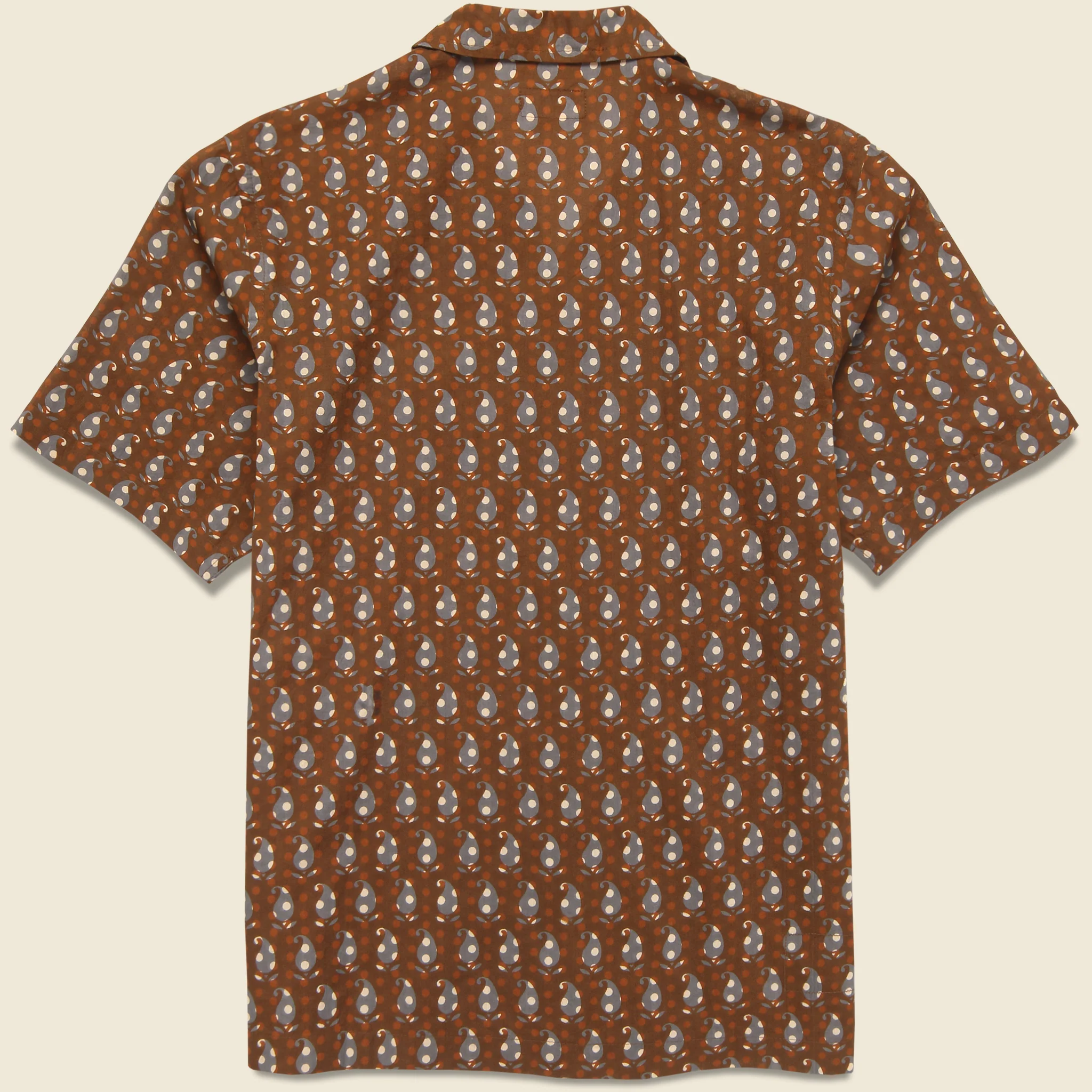 Block Print Paisley Road Shirt - Brown/Blue/White - Image 2