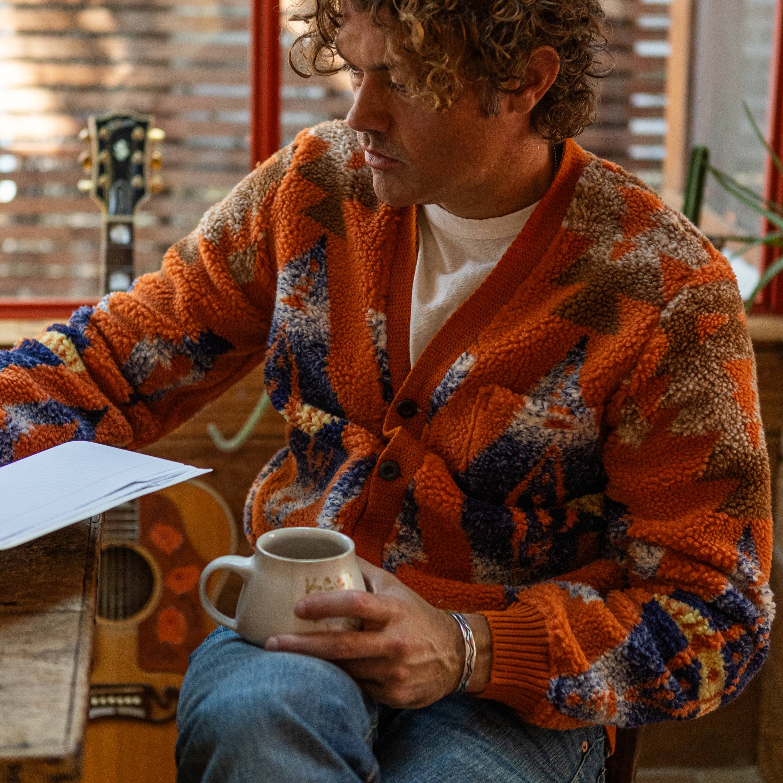 Boa Jacquard Cardigan - Orange - Image 2