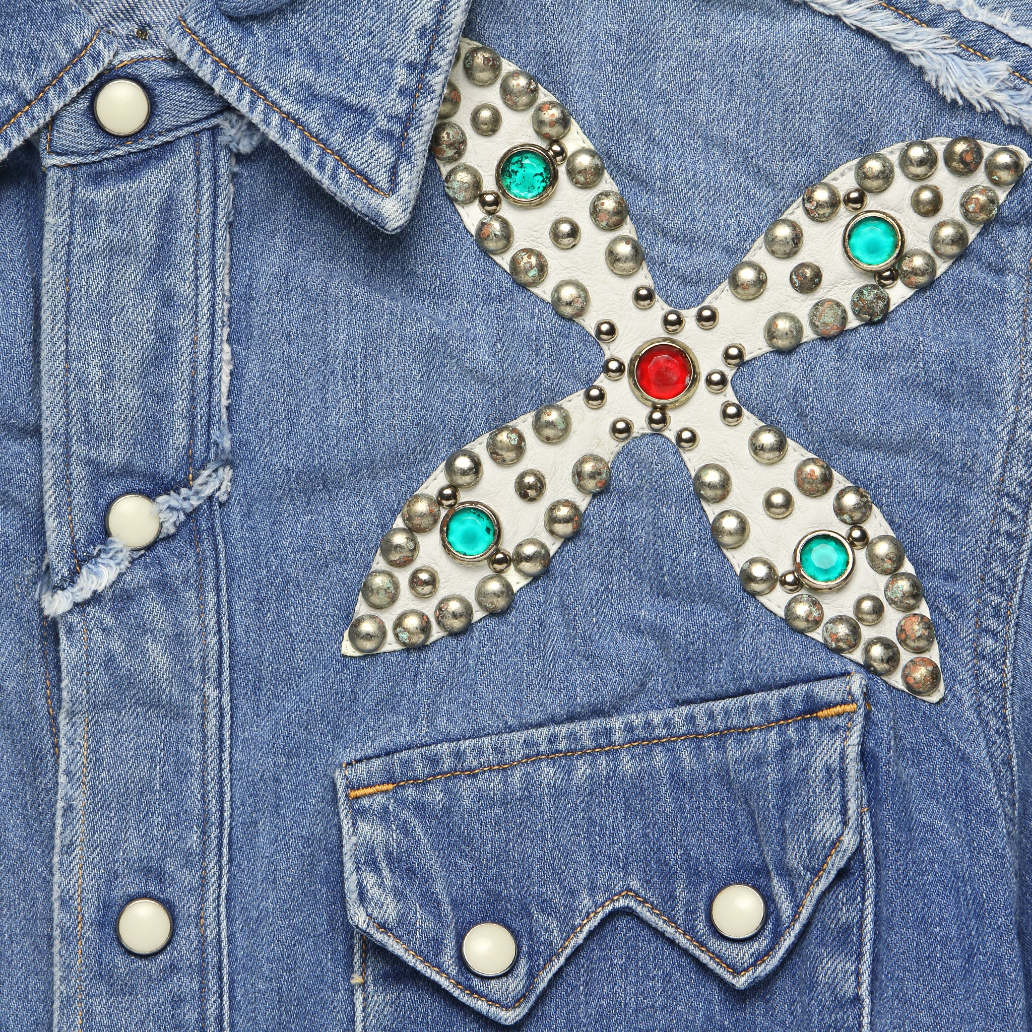 Botanical Denim Studs Western Shirt - Indigo - Image 3