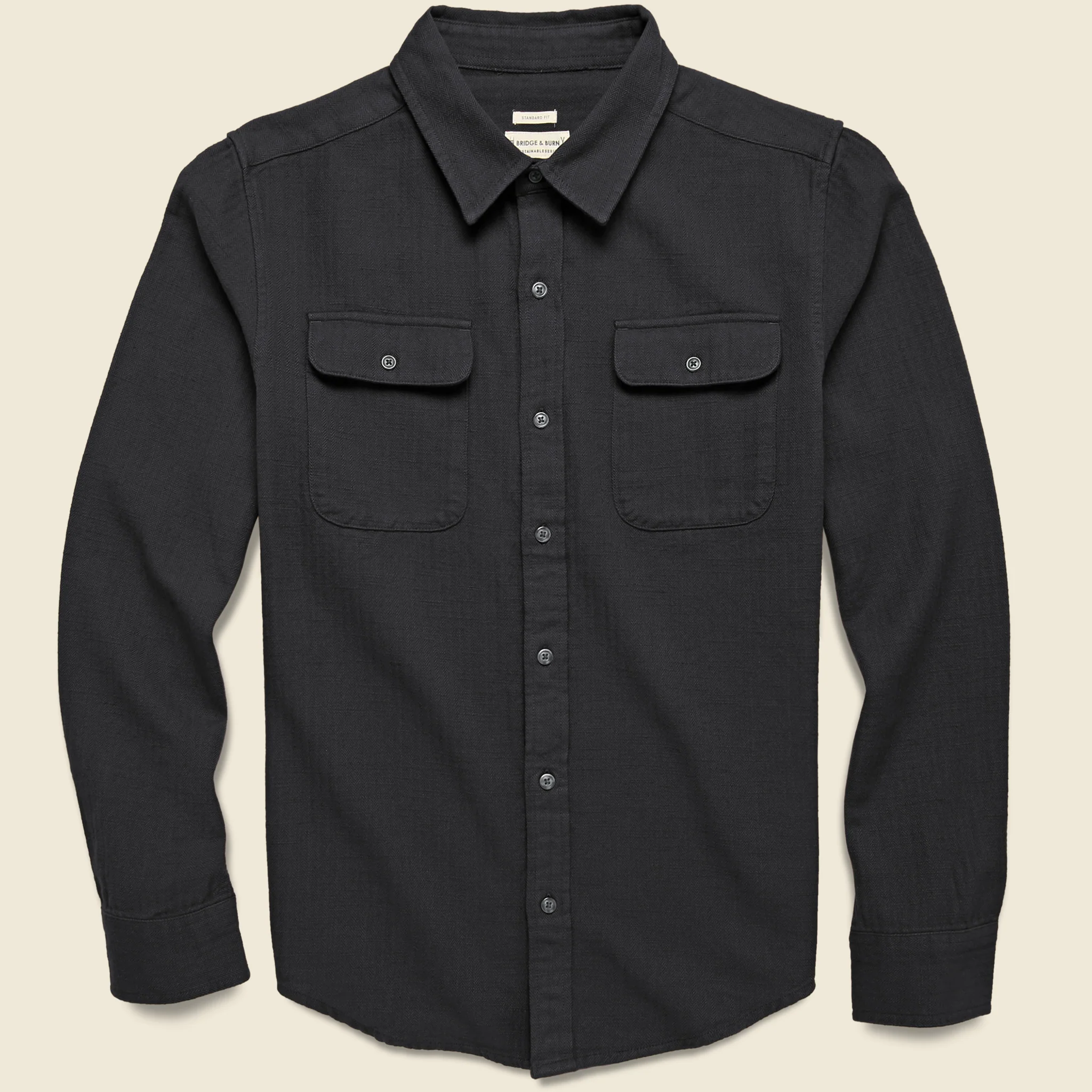 Bedford Flannel - Black Herringbone