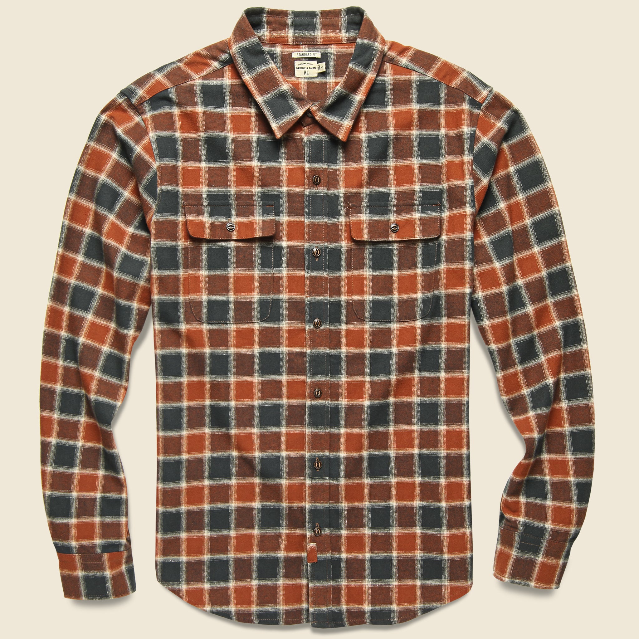 Bedford Flannel - Rust Charcoal Plaid