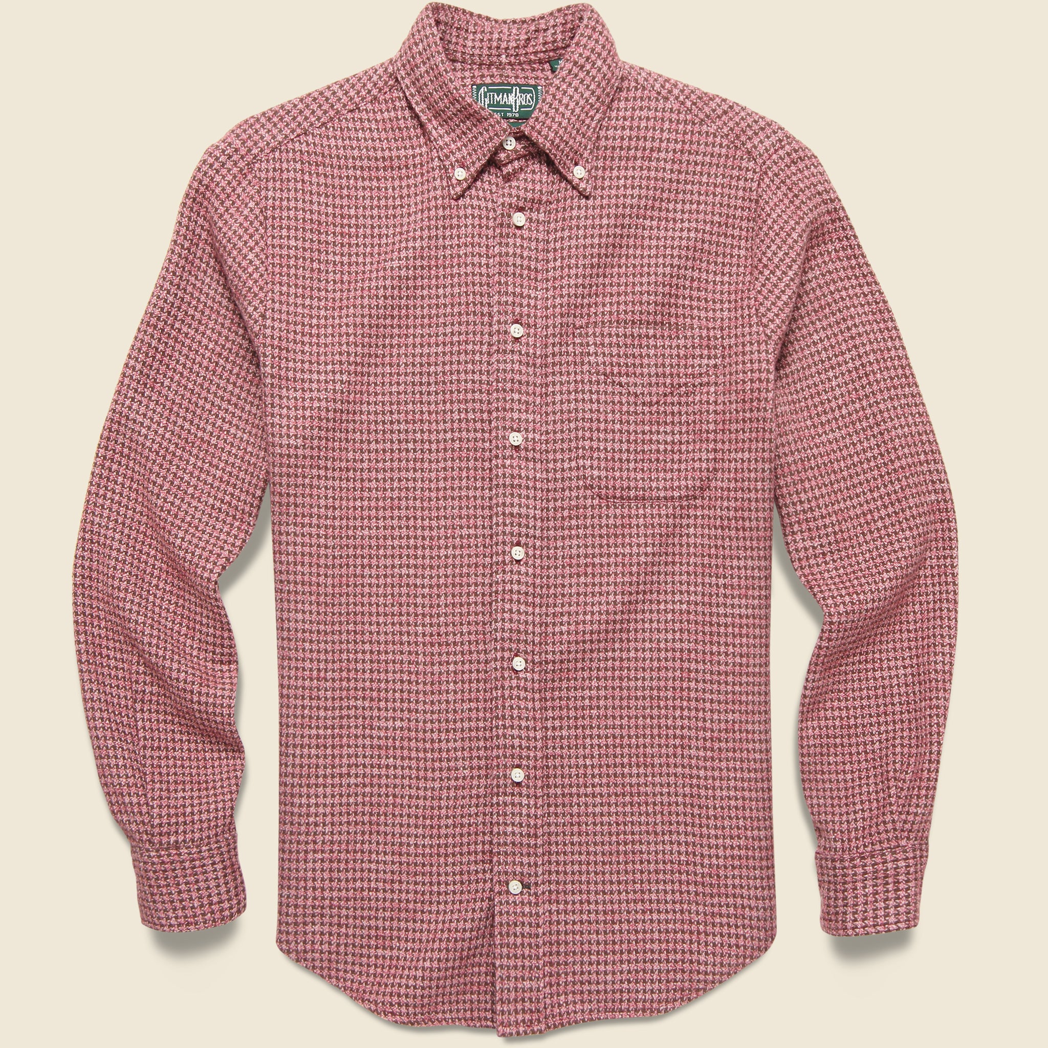 Brushed Houndstooth Flannel Shirt - Burgundy