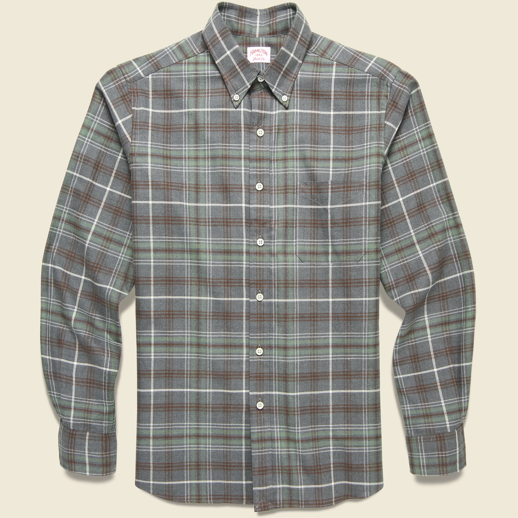 Brushed Plaid Shirt - Moss/Brown/Ecru