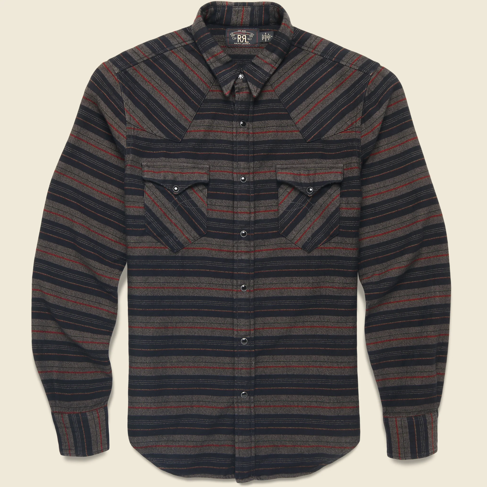 Slim Fit Striped Western Shirt - Navy