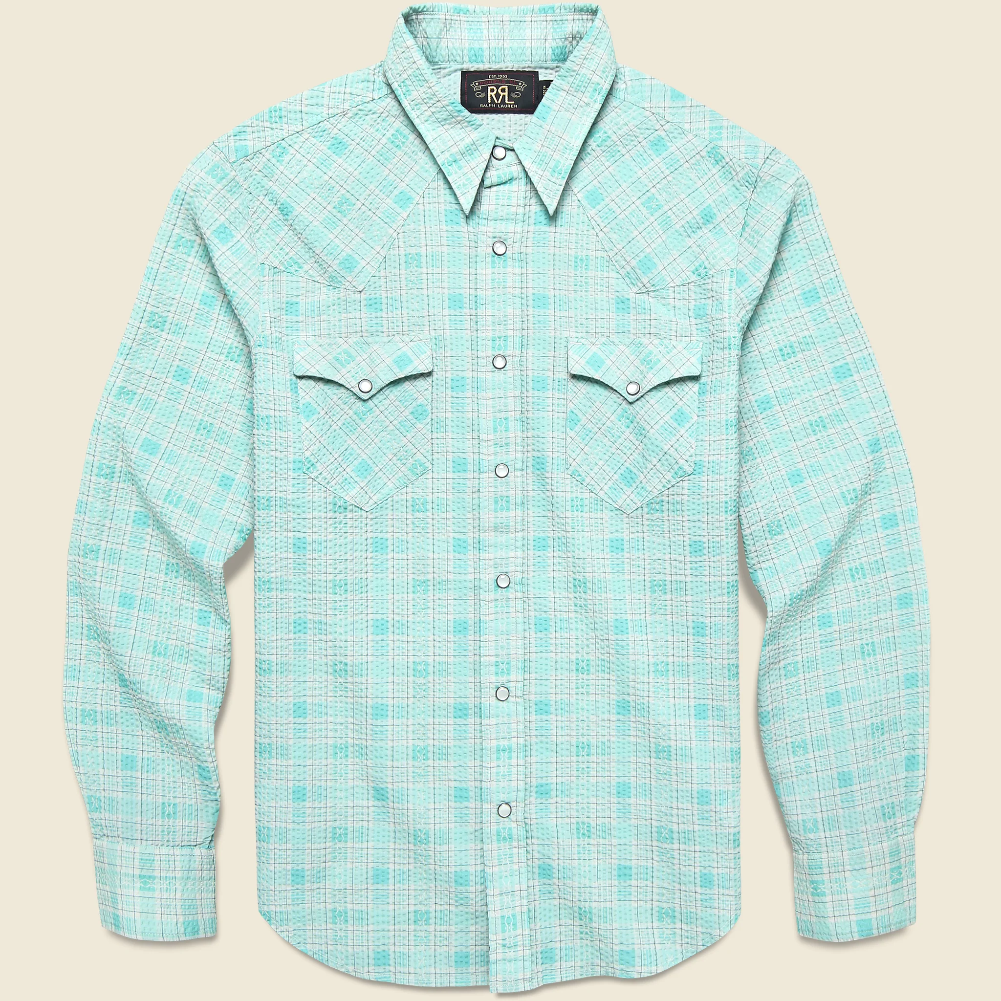 Slim Fit Seersucker Western Shirt - Turquoise