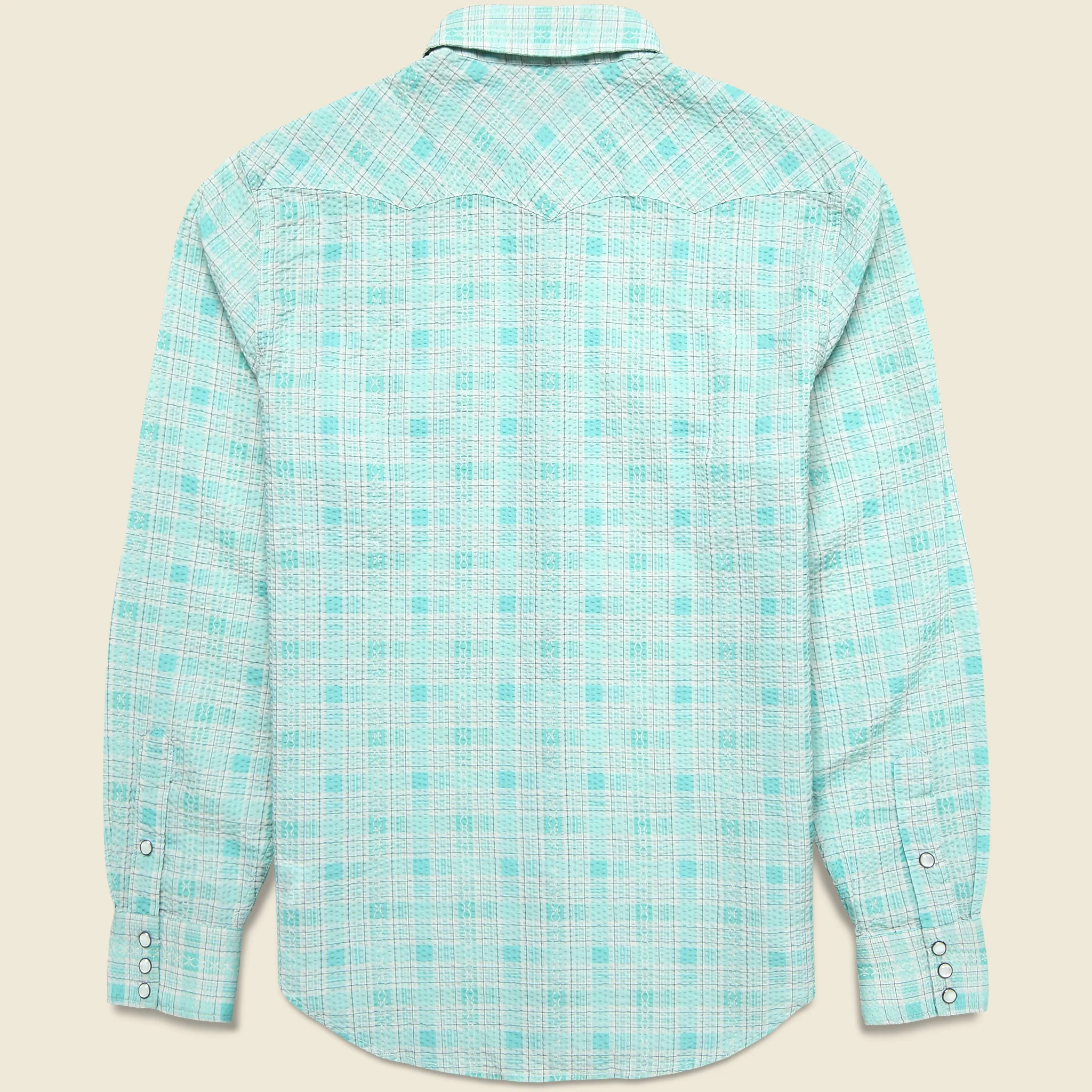 Slim Fit Seersucker Western Shirt - Turquoise - Image 2