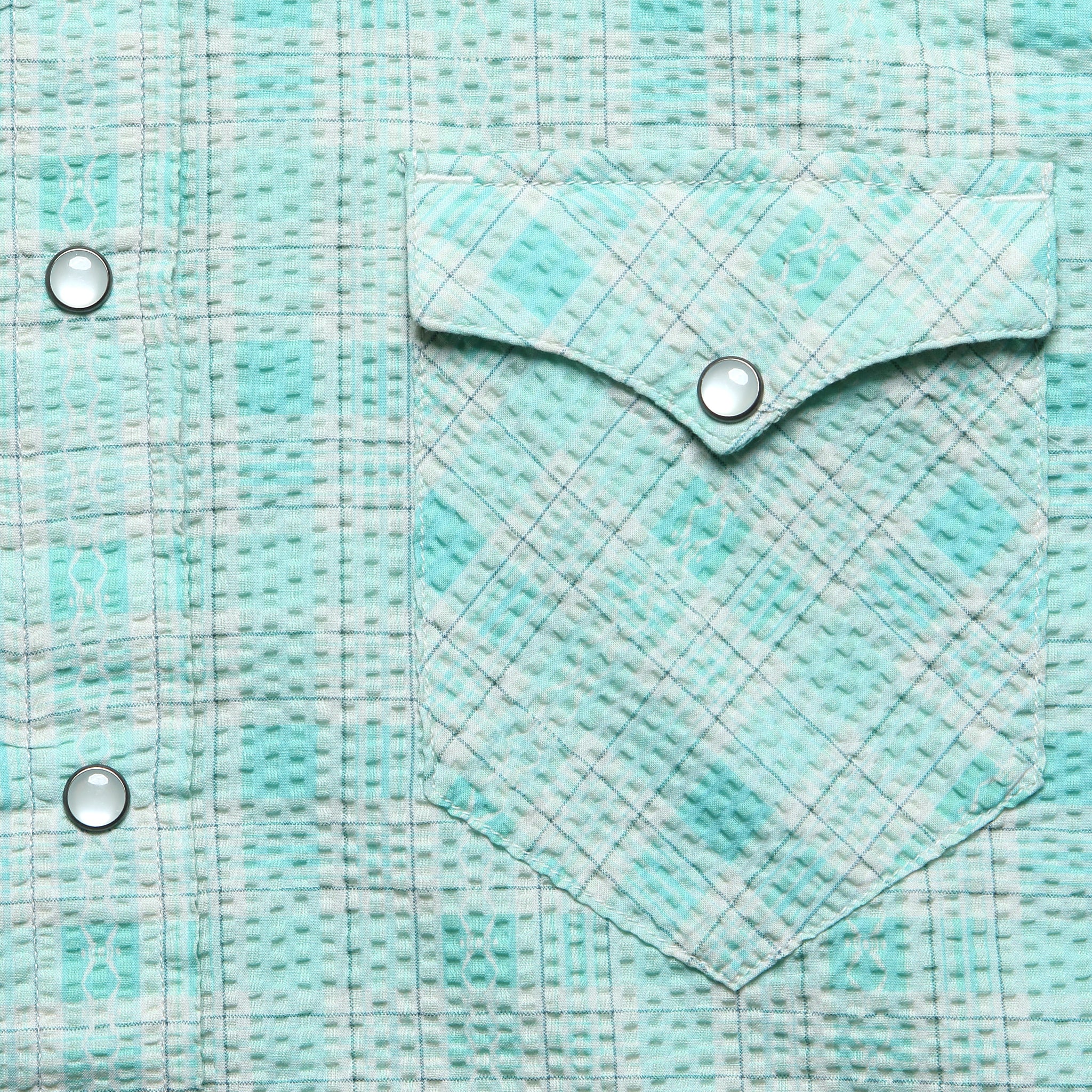 Slim Fit Seersucker Western Shirt - Turquoise - Image 3