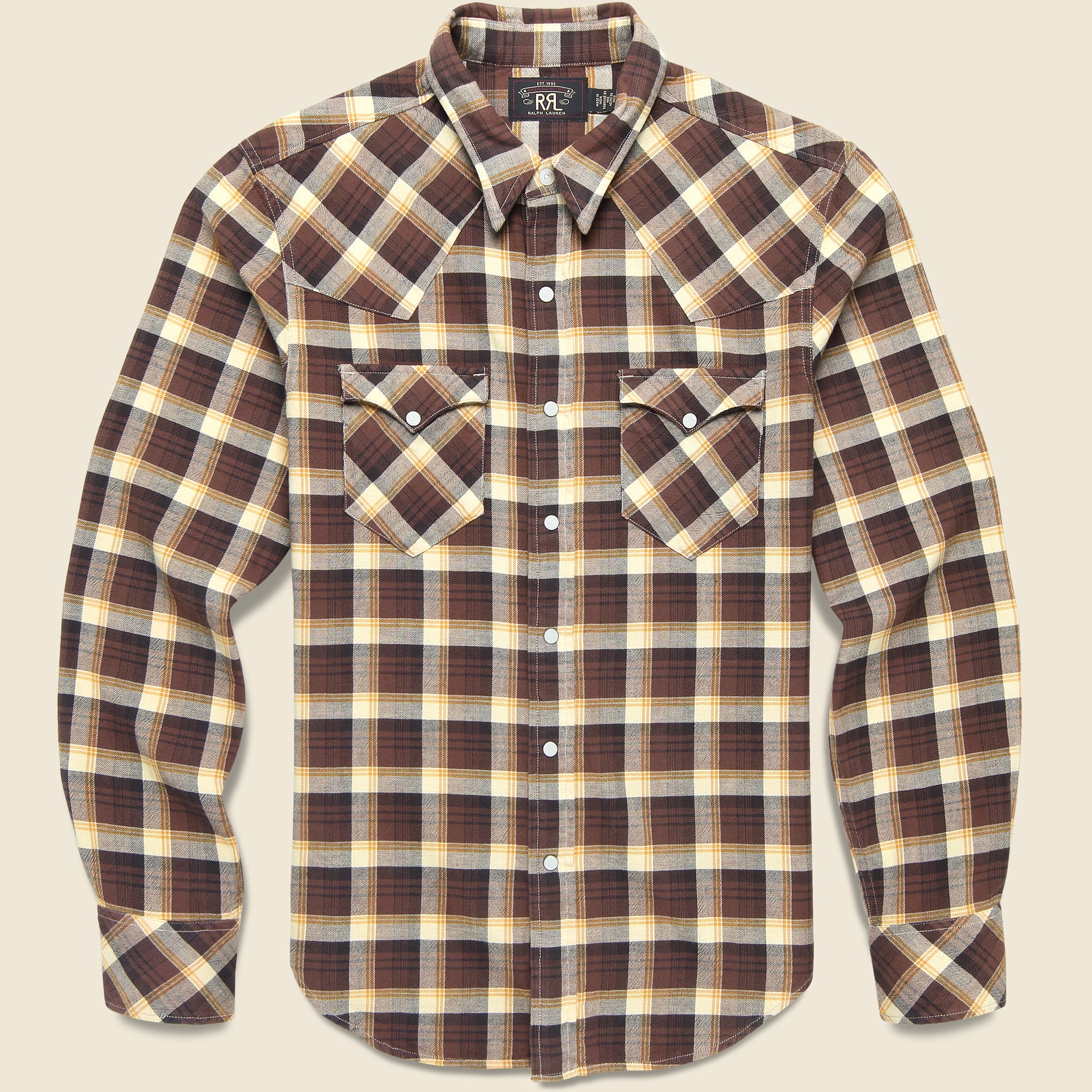 Slim Fit Plaid Western Shirt - Brown