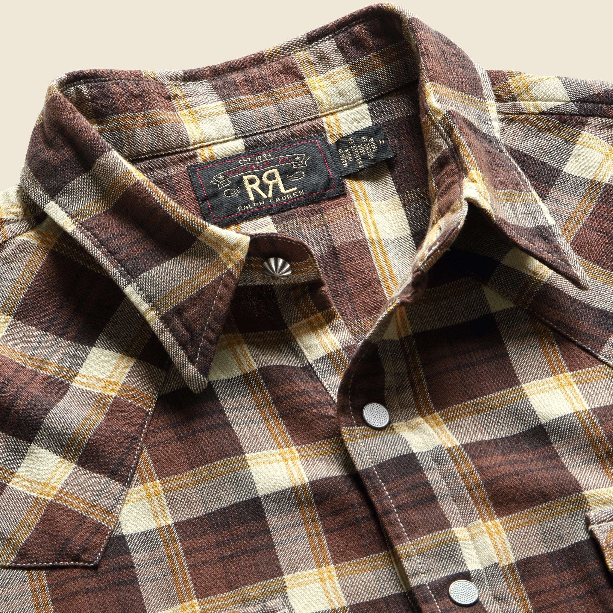 Slim Fit Plaid Western Shirt - Brown - Image 3