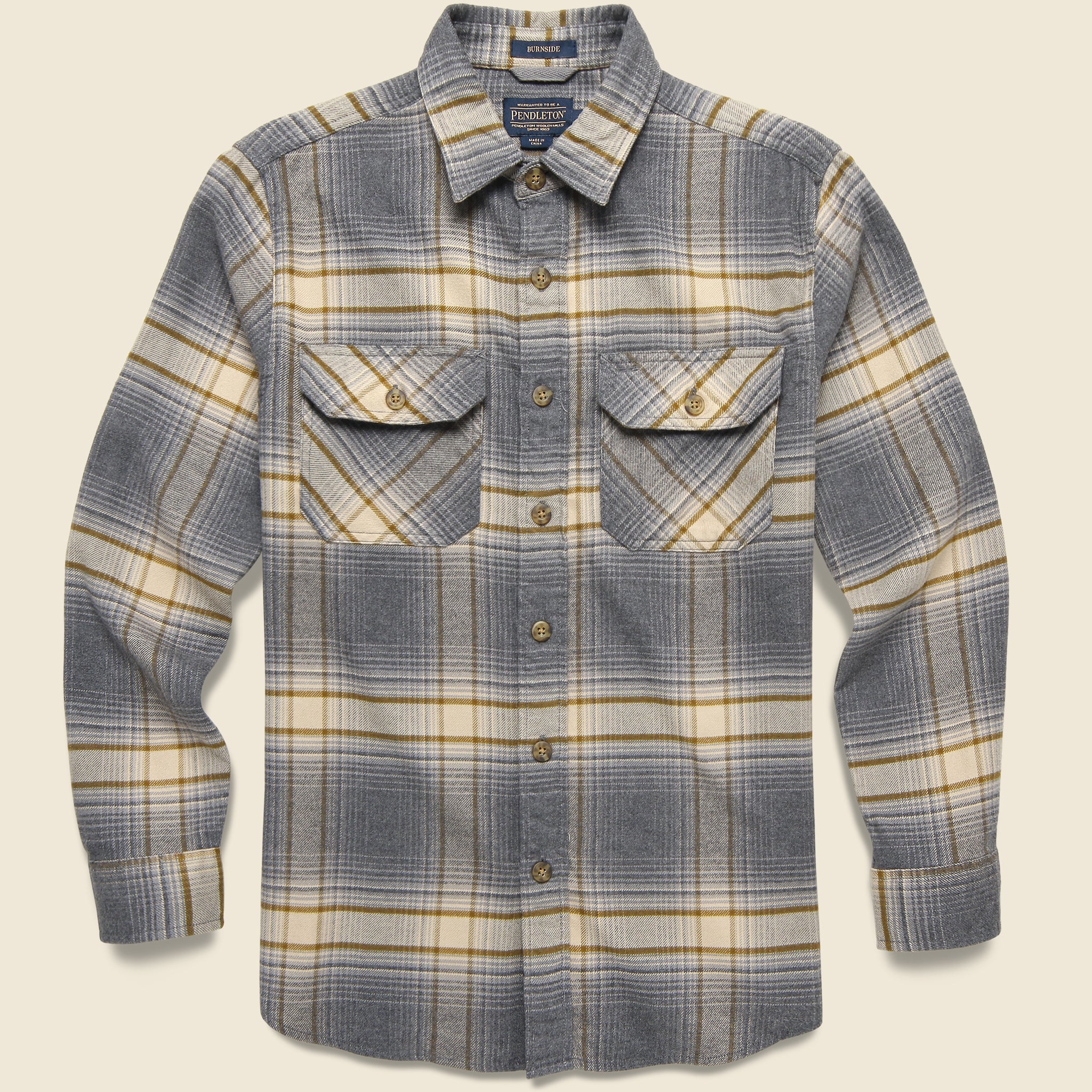 Burnside Flannel Shirt - Tan/Oxford/Olive Plaid