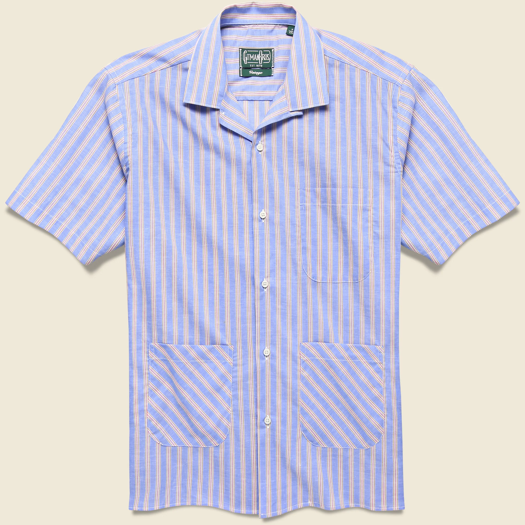 Cabana Stripe Guayabera Shirt - Blue/Pink