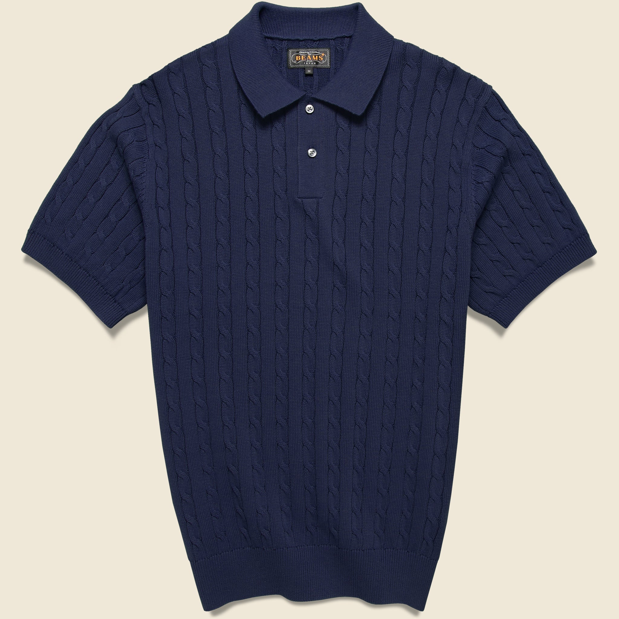 Cable Knit Polo - Navy