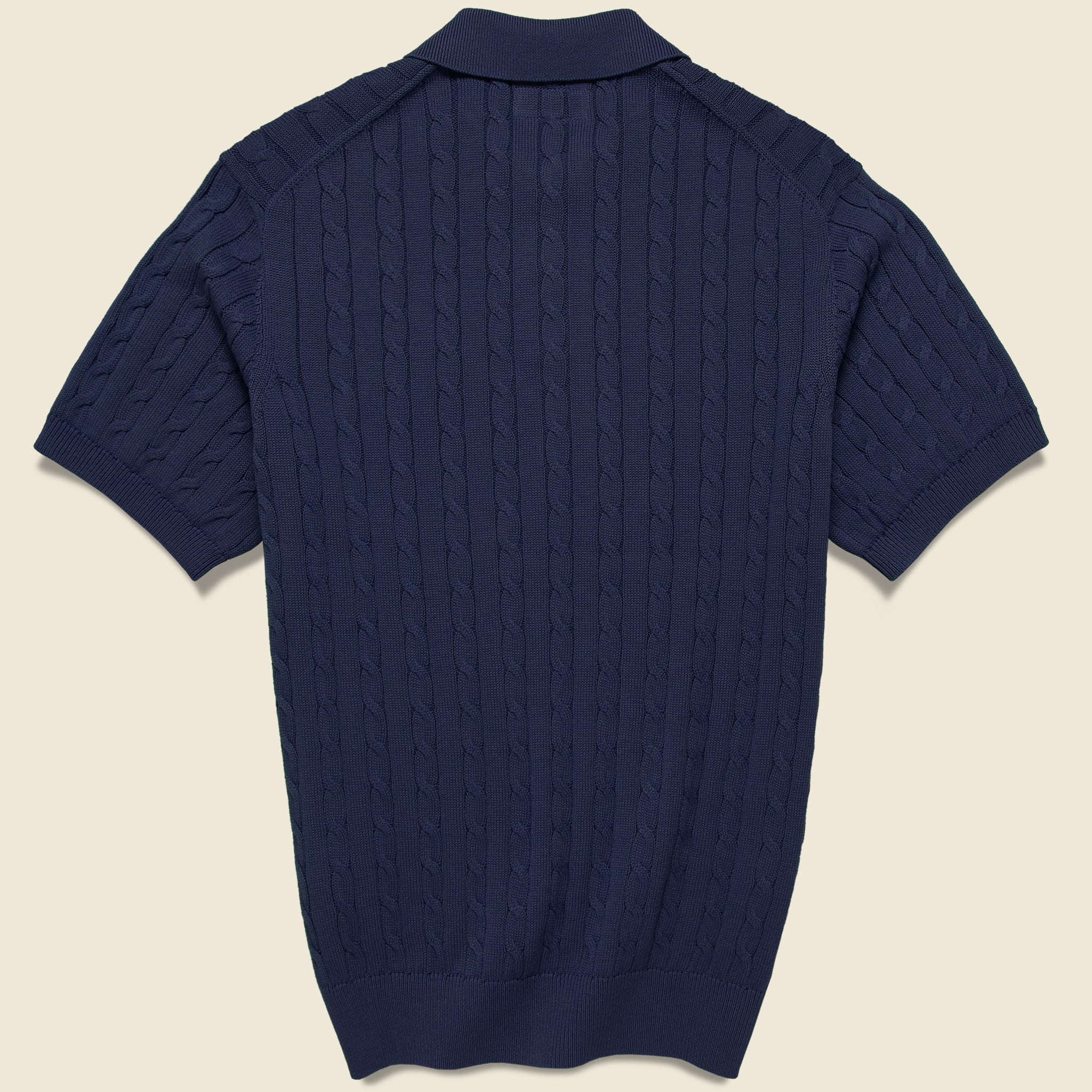 Cable Knit Polo - Navy - Image 2