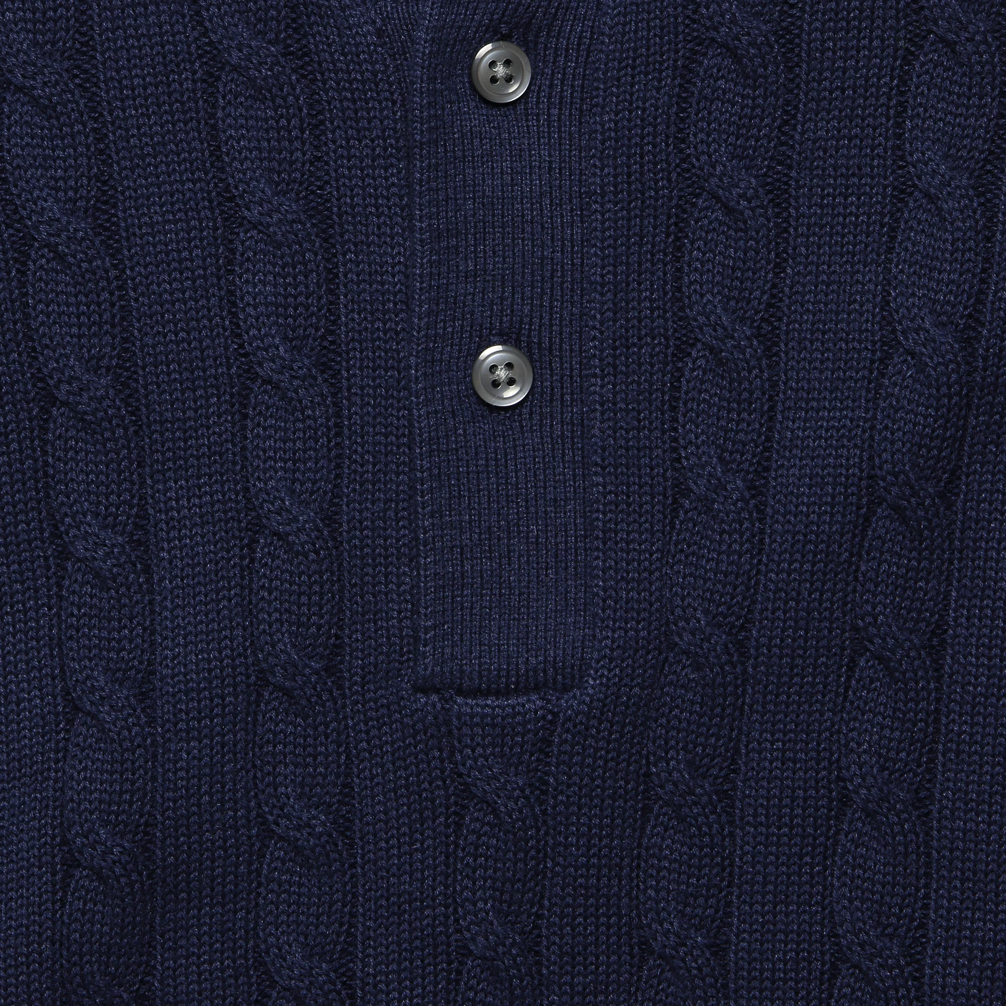 Cable Knit Polo - Navy - Image 3
