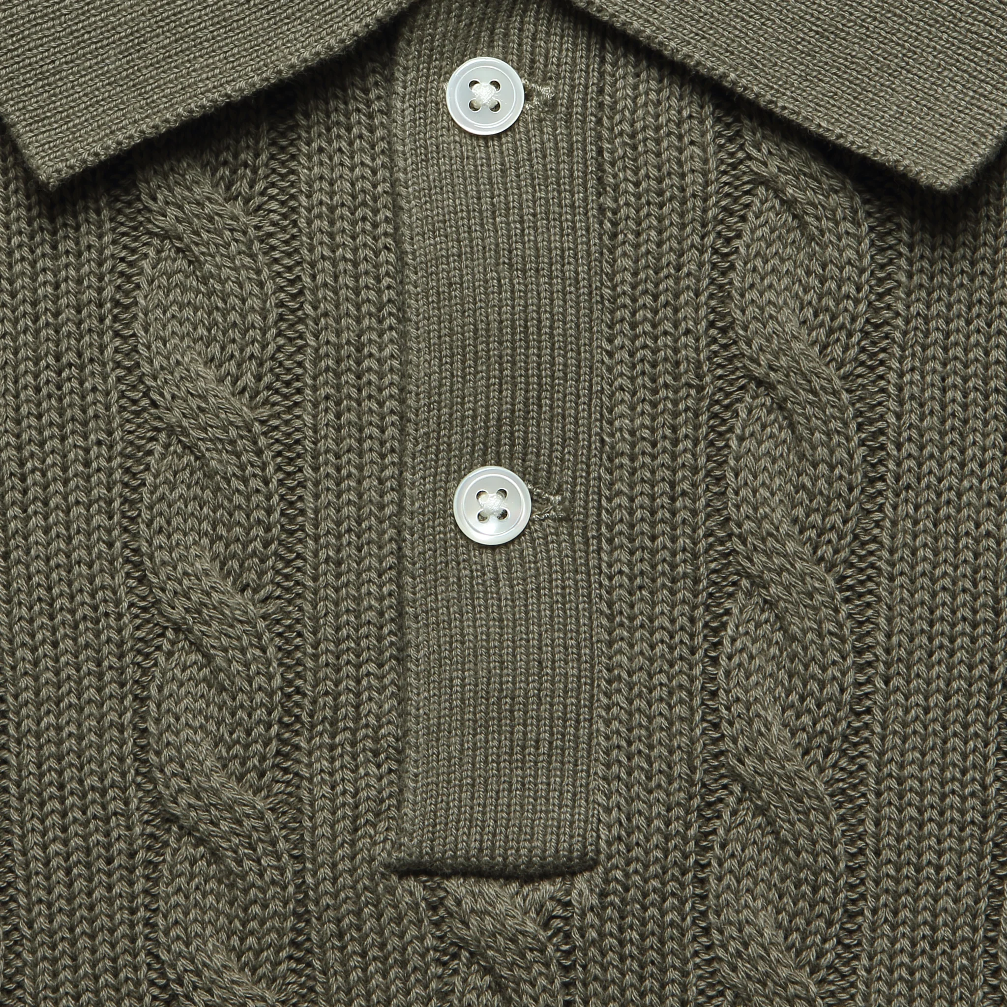 Cable Knit Polo - Olive - Image 3