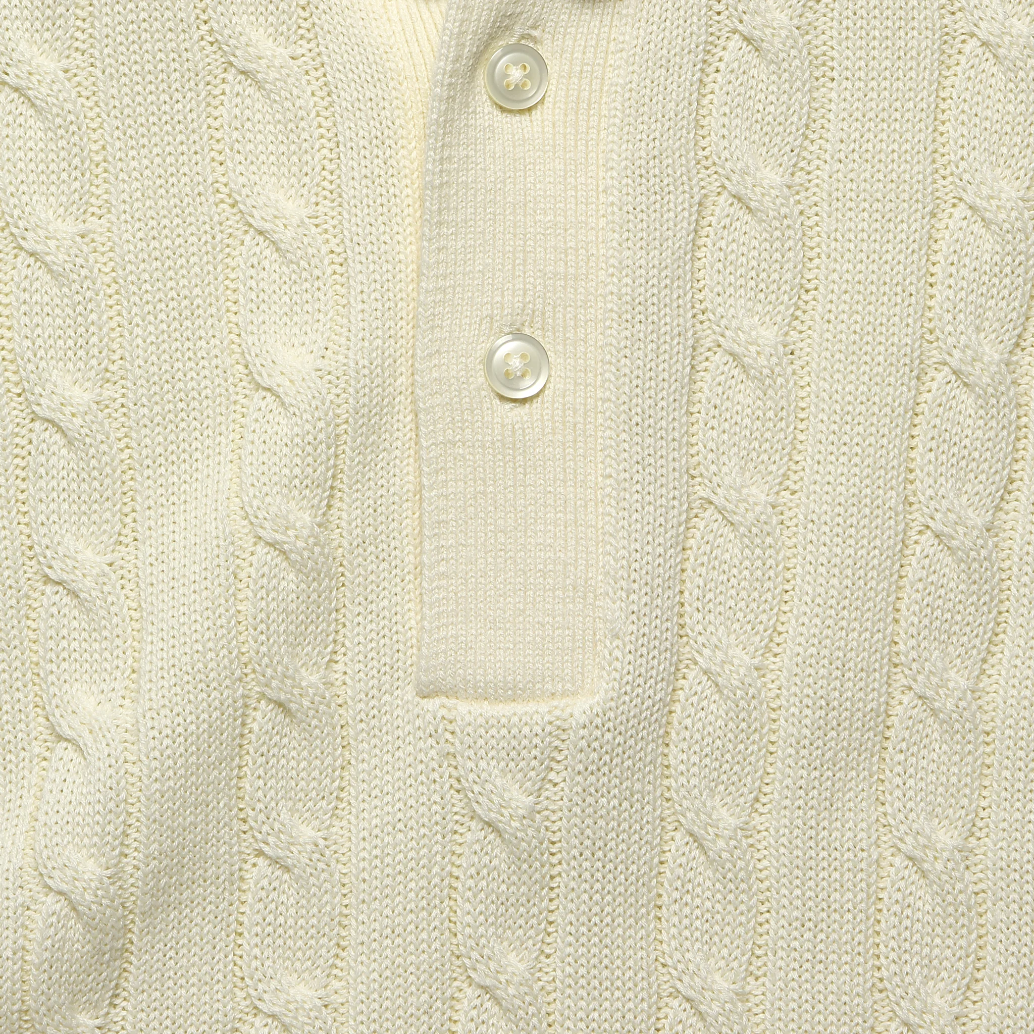 Cable Knit Polo - White - Image 3