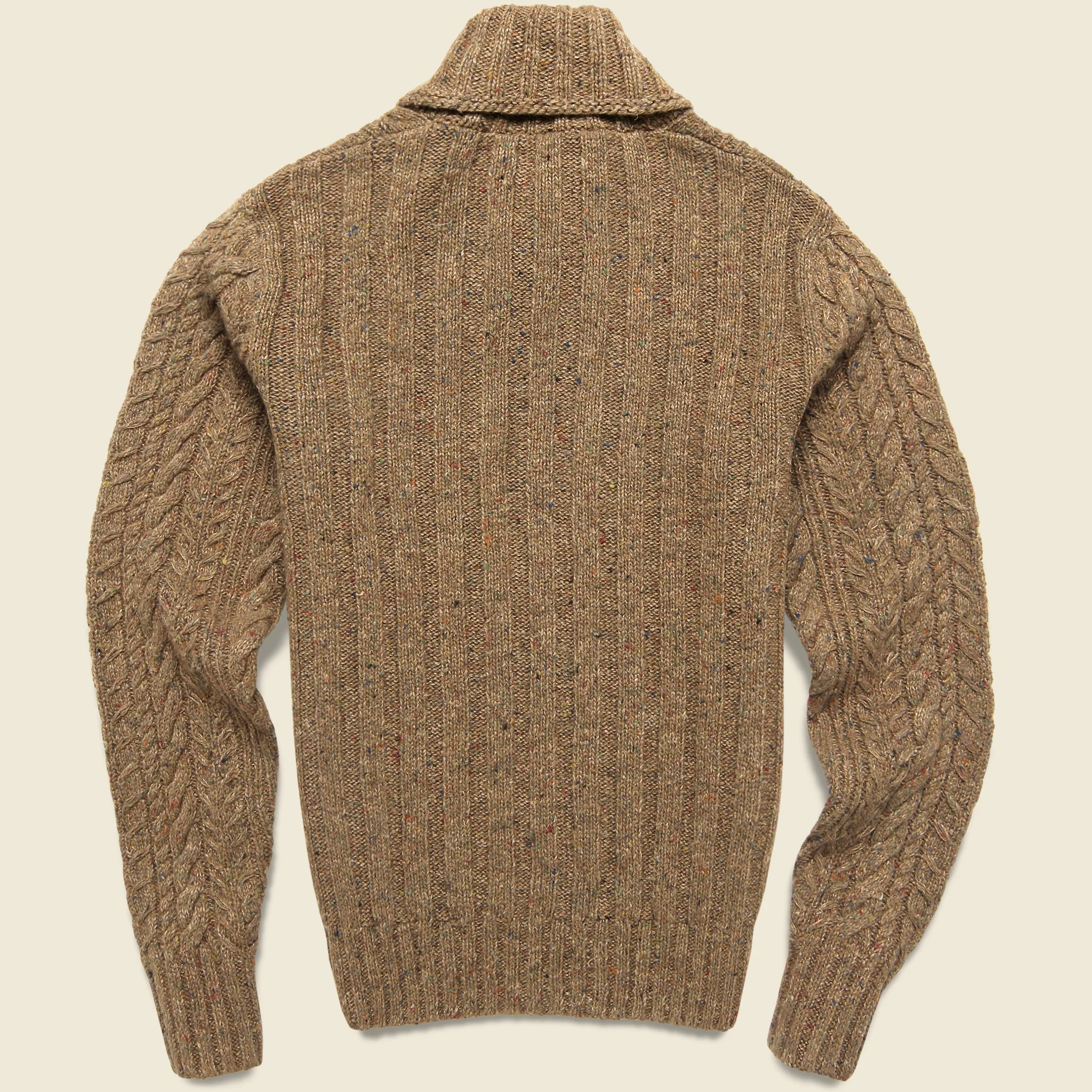 Cable Knit Shawl Sweater - Brown - Image 4