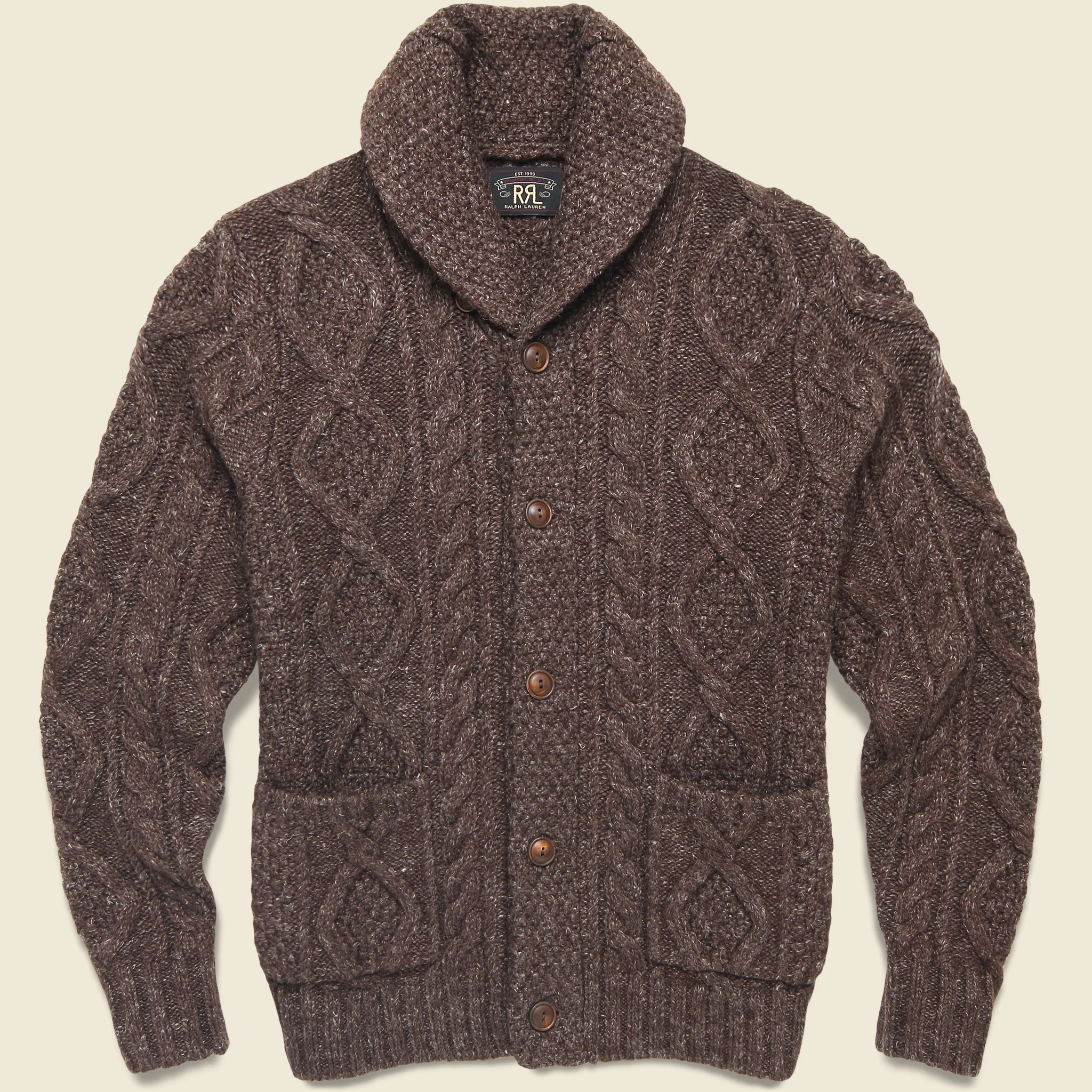 Cable Shawl Cardigan - Brown
