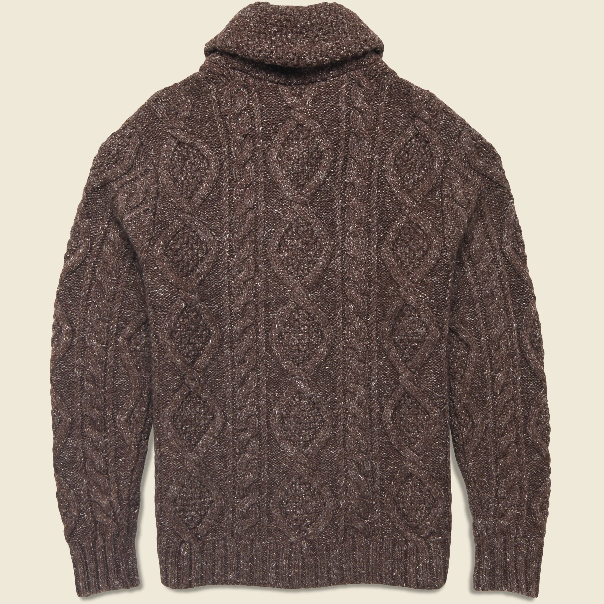 Cable Shawl Cardigan - Brown - Image 2