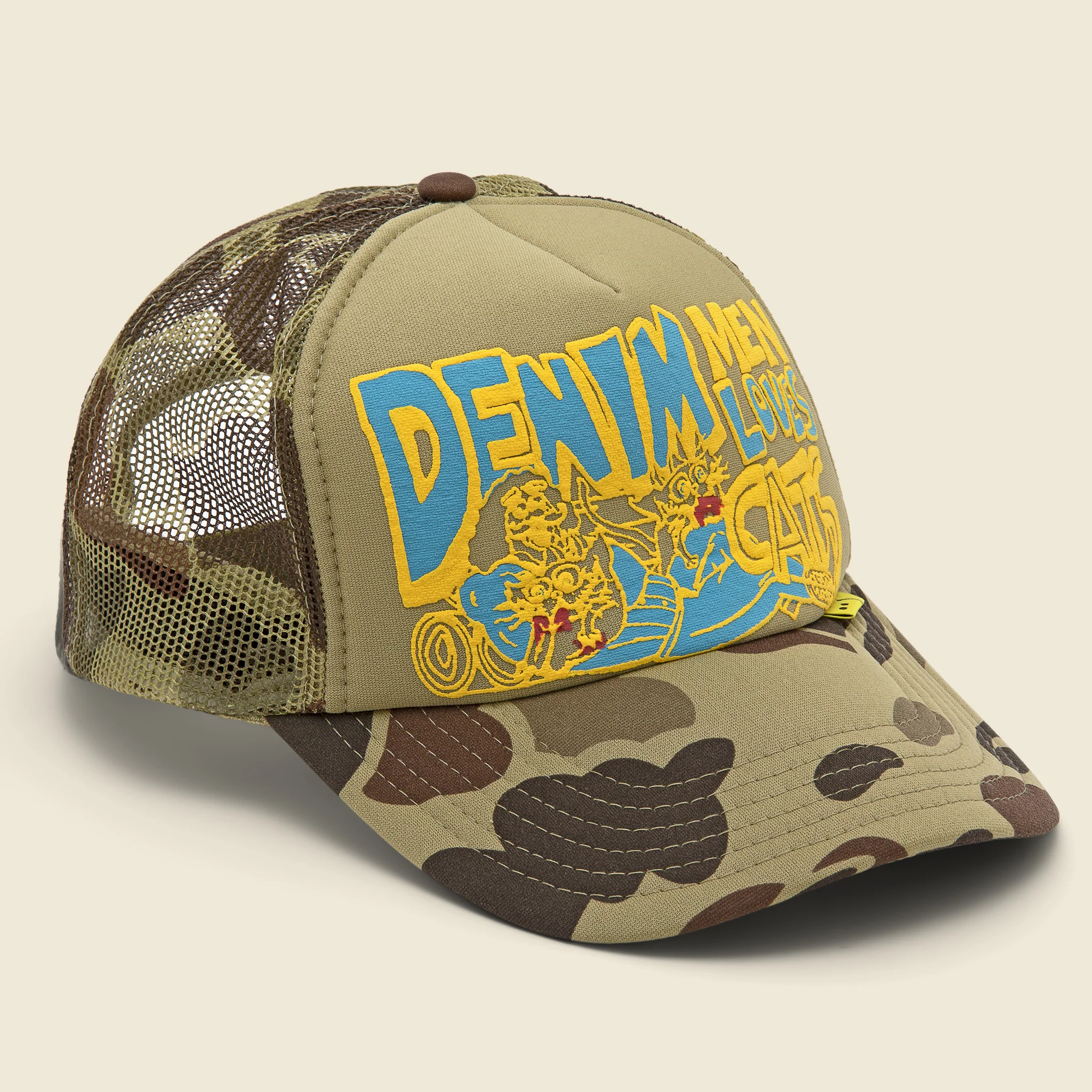Camo DENIM MEN LOVES CATS Truck Cap - Yellow