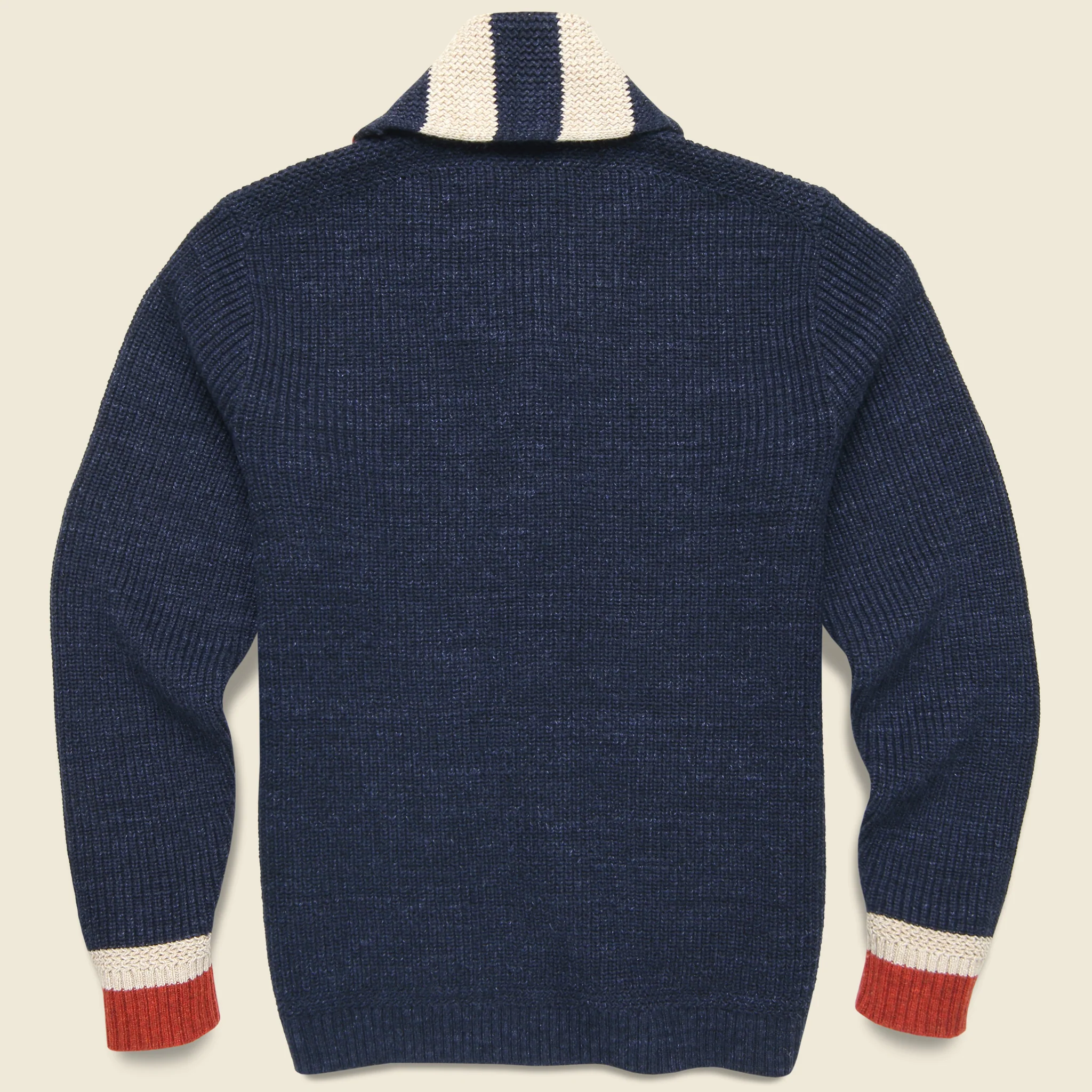 Car Club Shawl Cardigan - Dark Indigo/Red/Cream - Image 2
