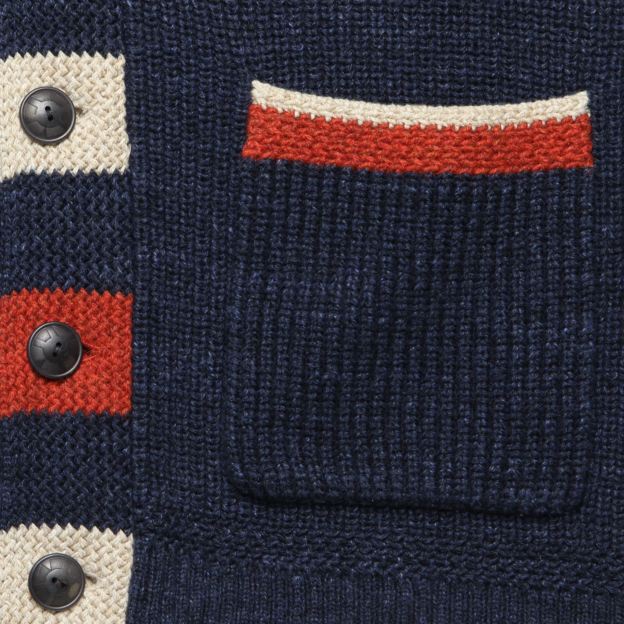 Car Club Shawl Cardigan - Dark Indigo/Red/Cream - Image 3
