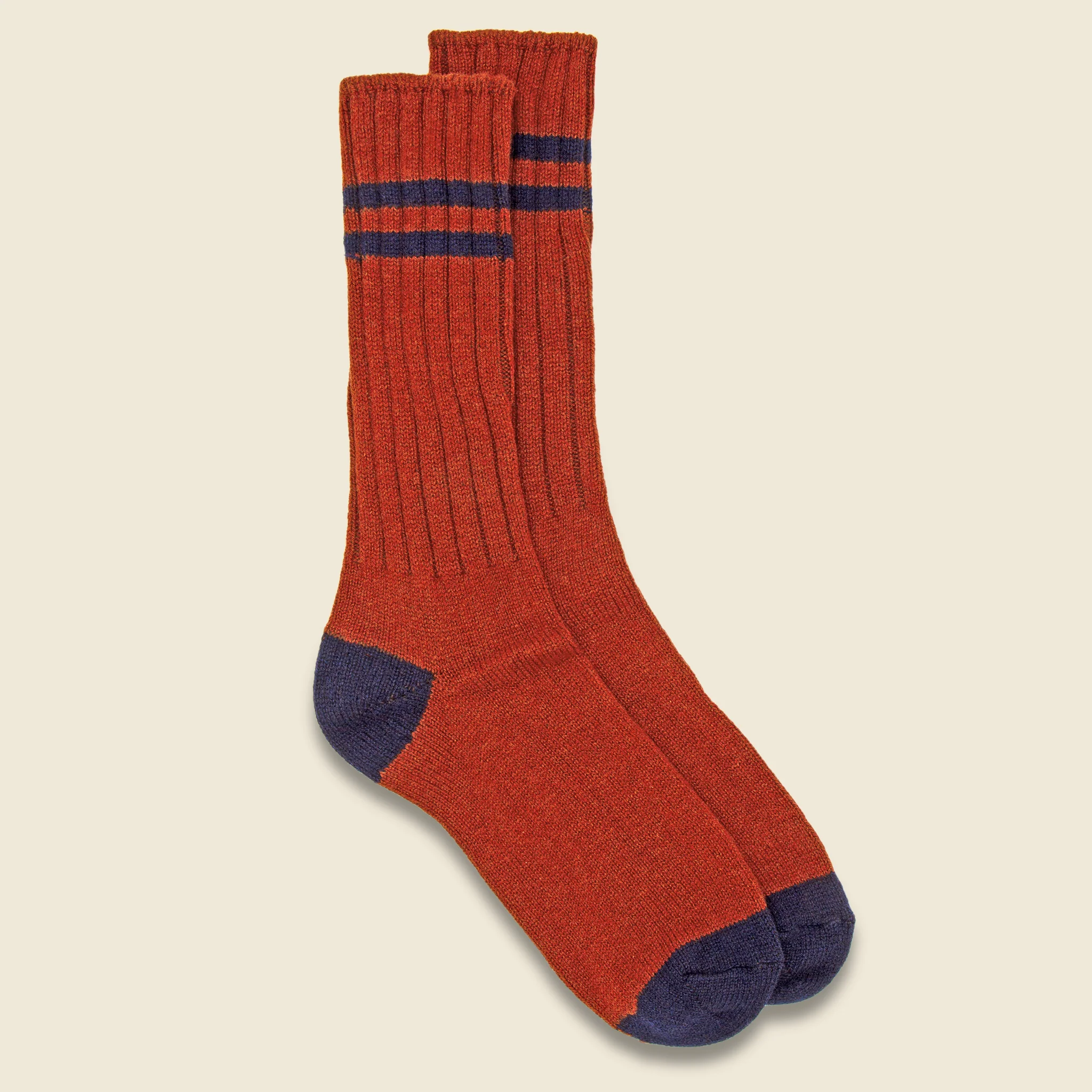 Cashmere Double Stripe Crew Sock - Navy/Grey