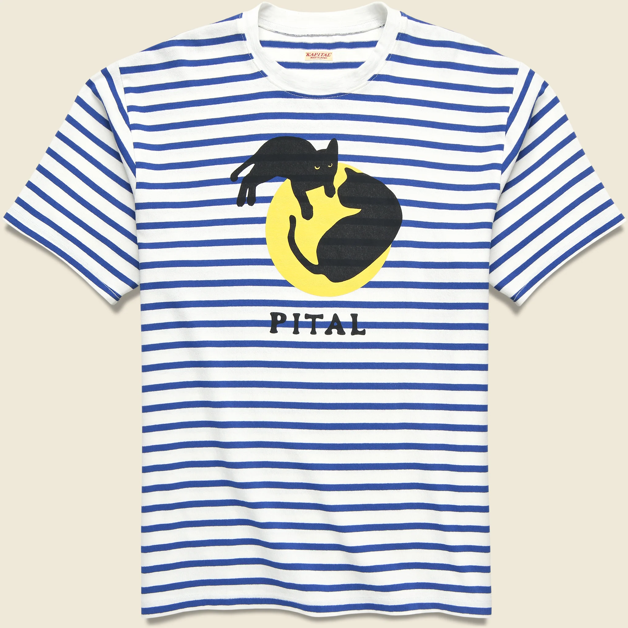Catpital Stripe Crew Tee - White/Blue
