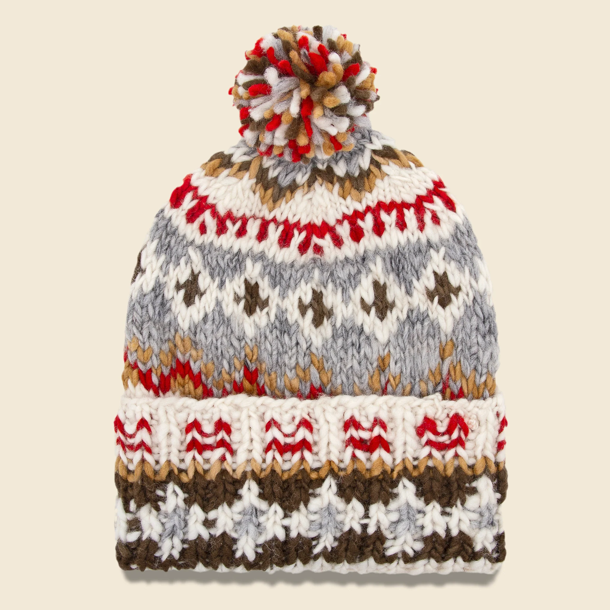 Double Cuff Fair Isle Cap - Ivory #5