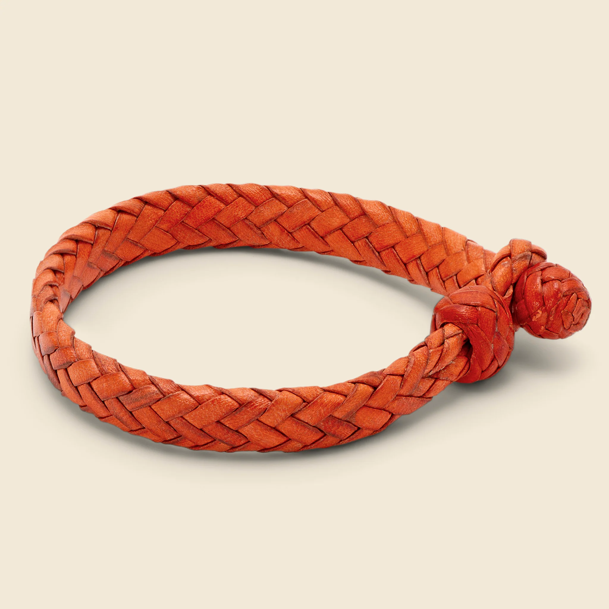 Flat Woven Leather Bracelet - Orange - Image 2