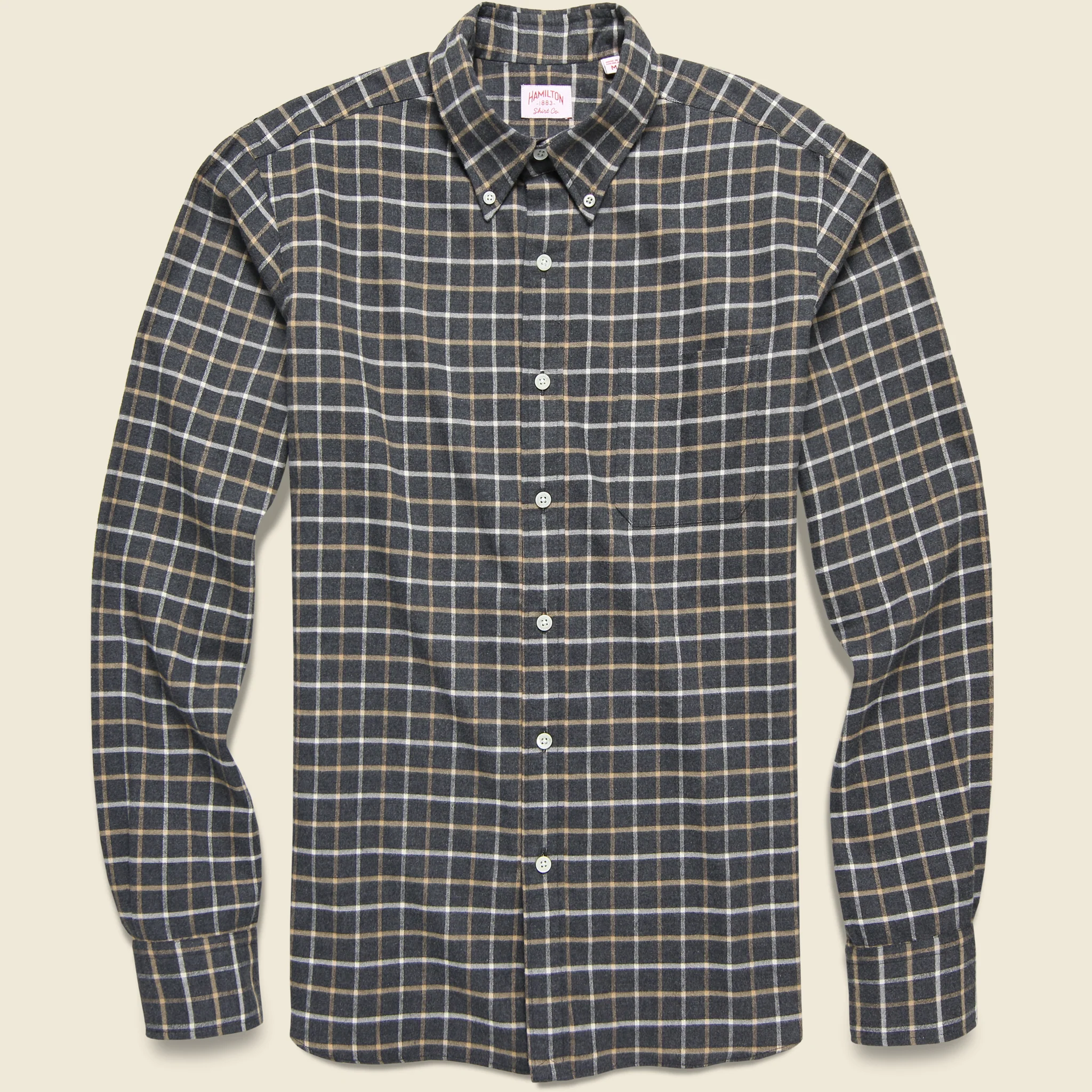 Check Brushed Flannel Shirt - Charcoal/Tan/Cream