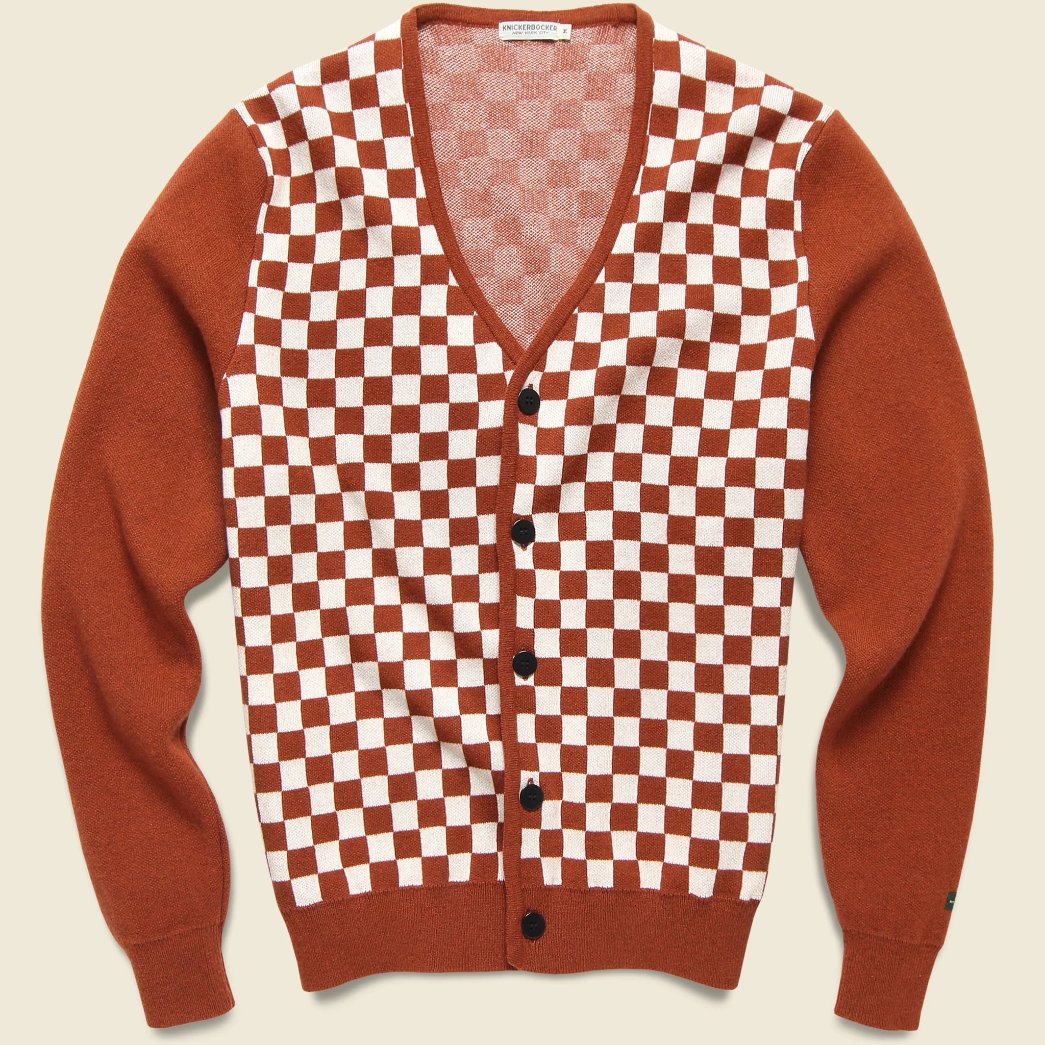 Check Merino Cardigan - Brick