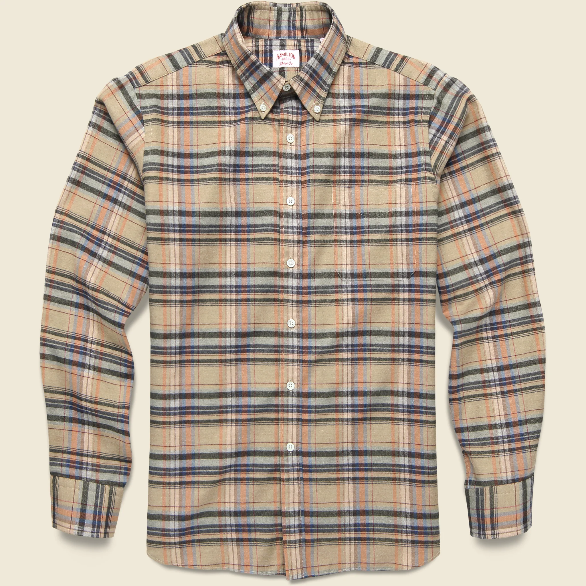 Check Twill Flannel Shirt -  Tan/Grey/Blue