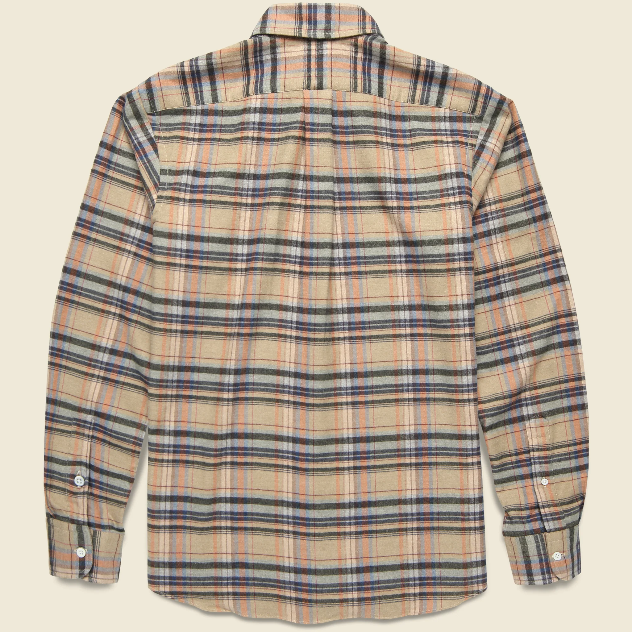 Check Twill Flannel Shirt -  Tan/Grey/Blue - Image 2