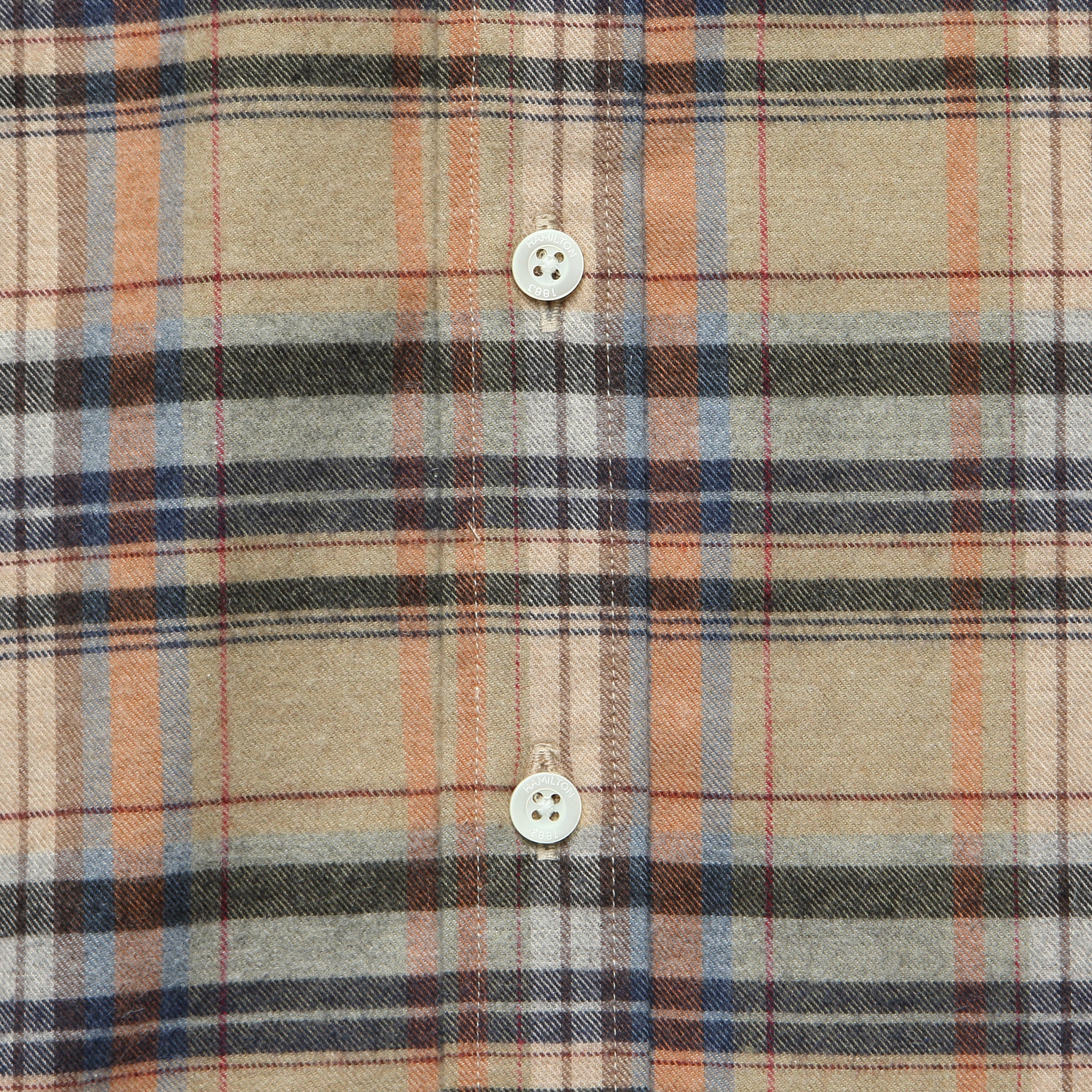 Check Twill Flannel Shirt -  Tan/Grey/Blue - Image 3