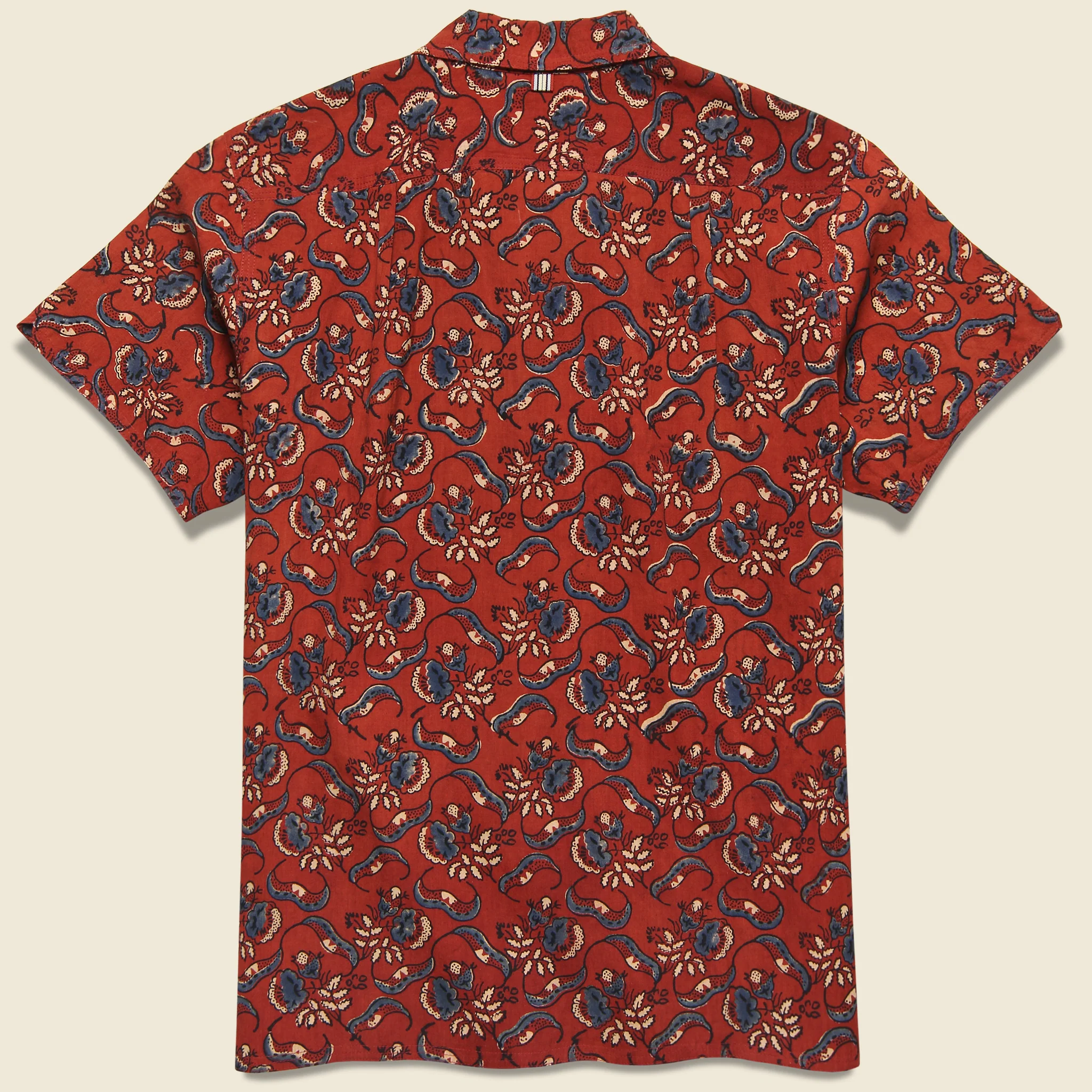 Chintan Ajrakh Floral Block Print Shirt - Red/Blue - Image 2