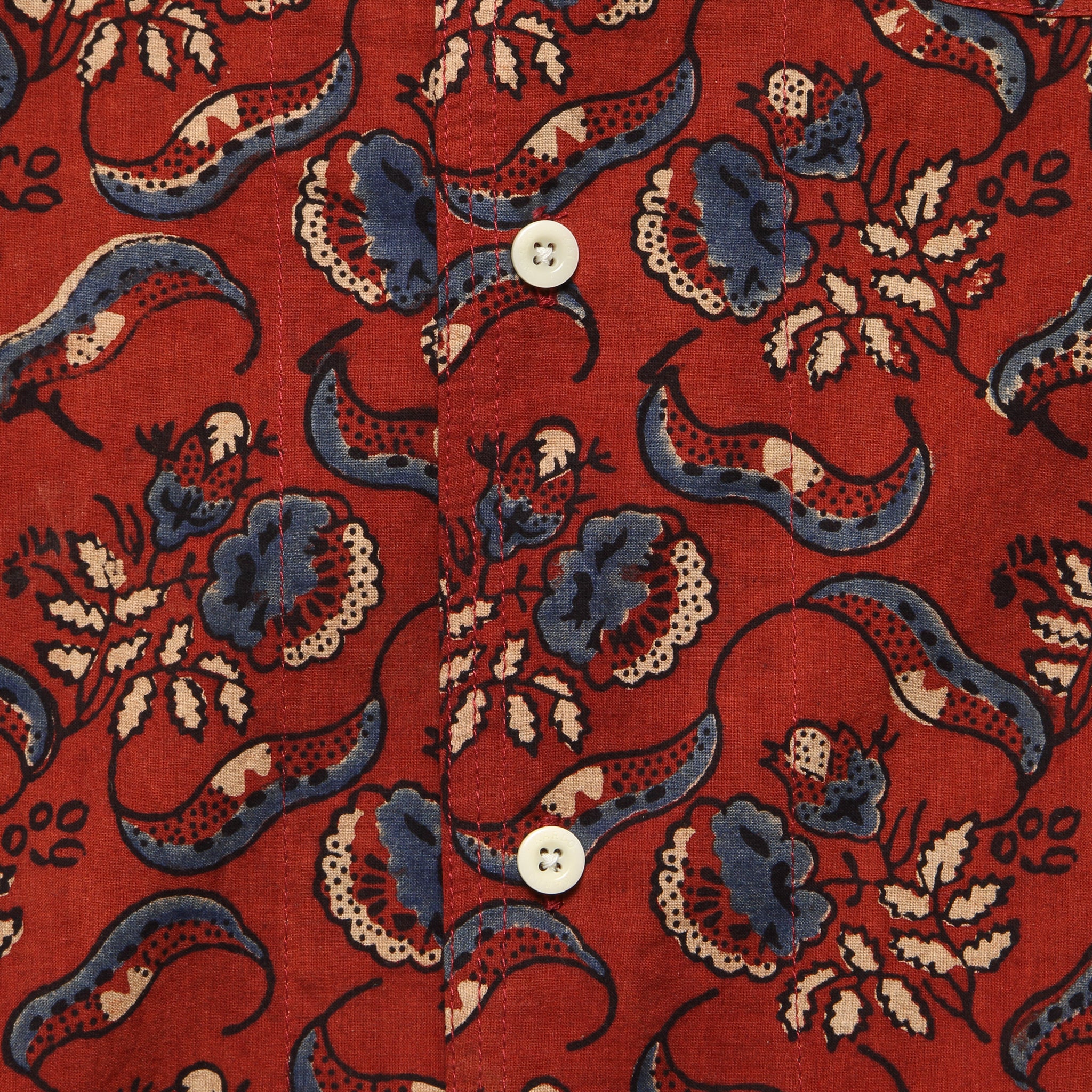Chintan Ajrakh Floral Block Print Shirt - Red/Blue - Image 3