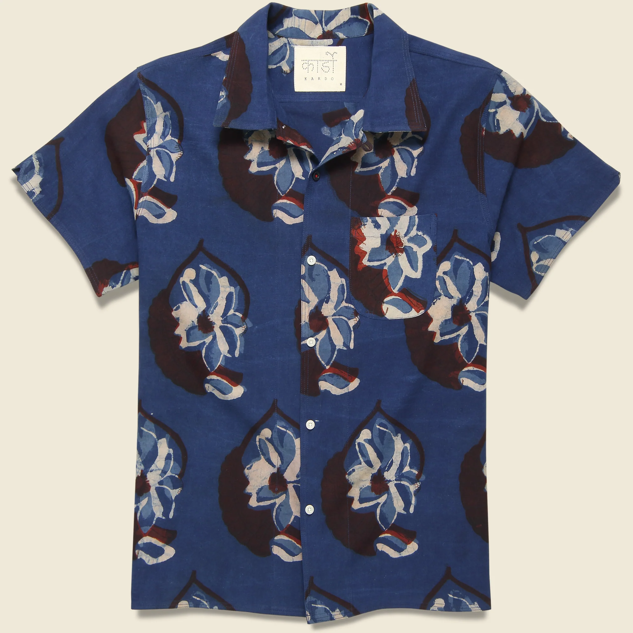 Chintan Big Floral Block Print Shirt - Blue/Brown