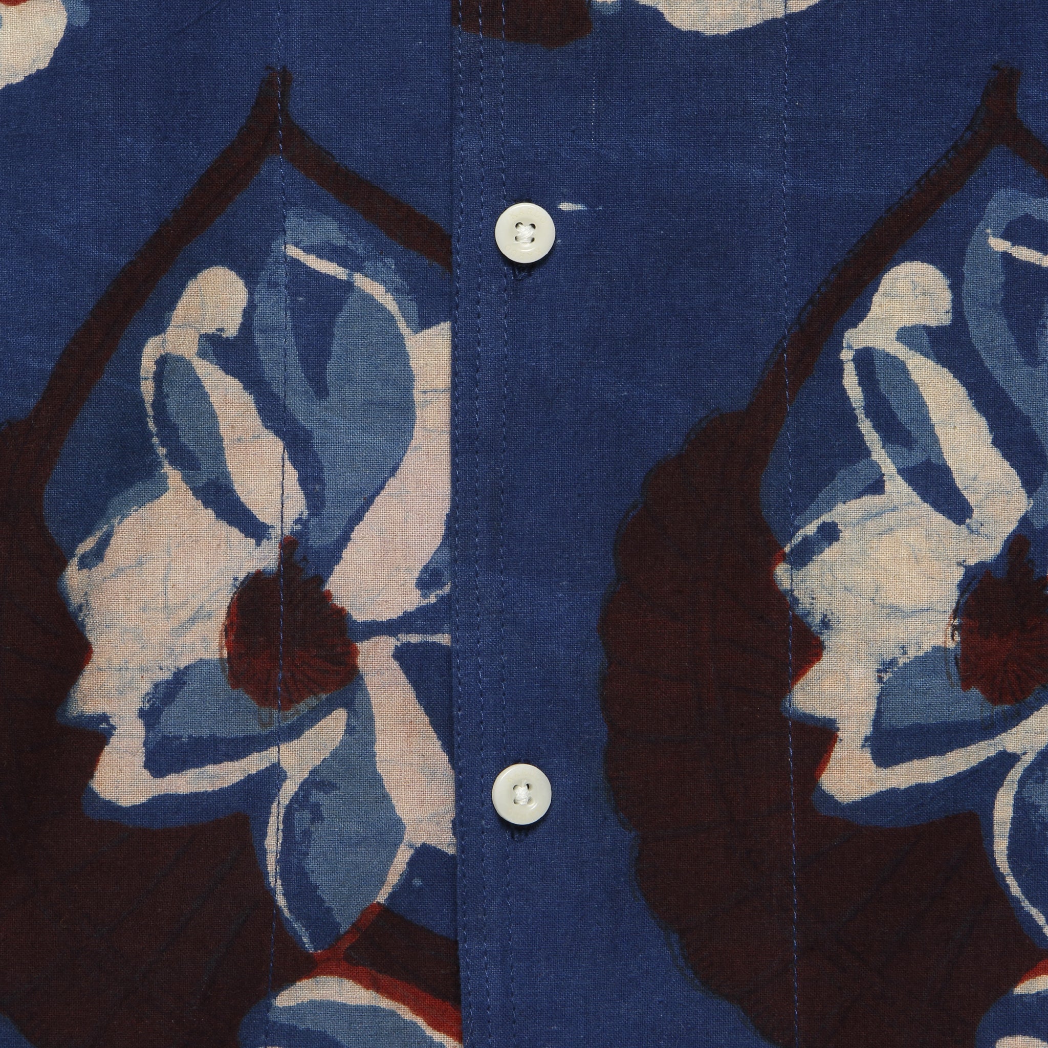 Chintan Big Floral Block Print Shirt - Blue/Brown - Image 3