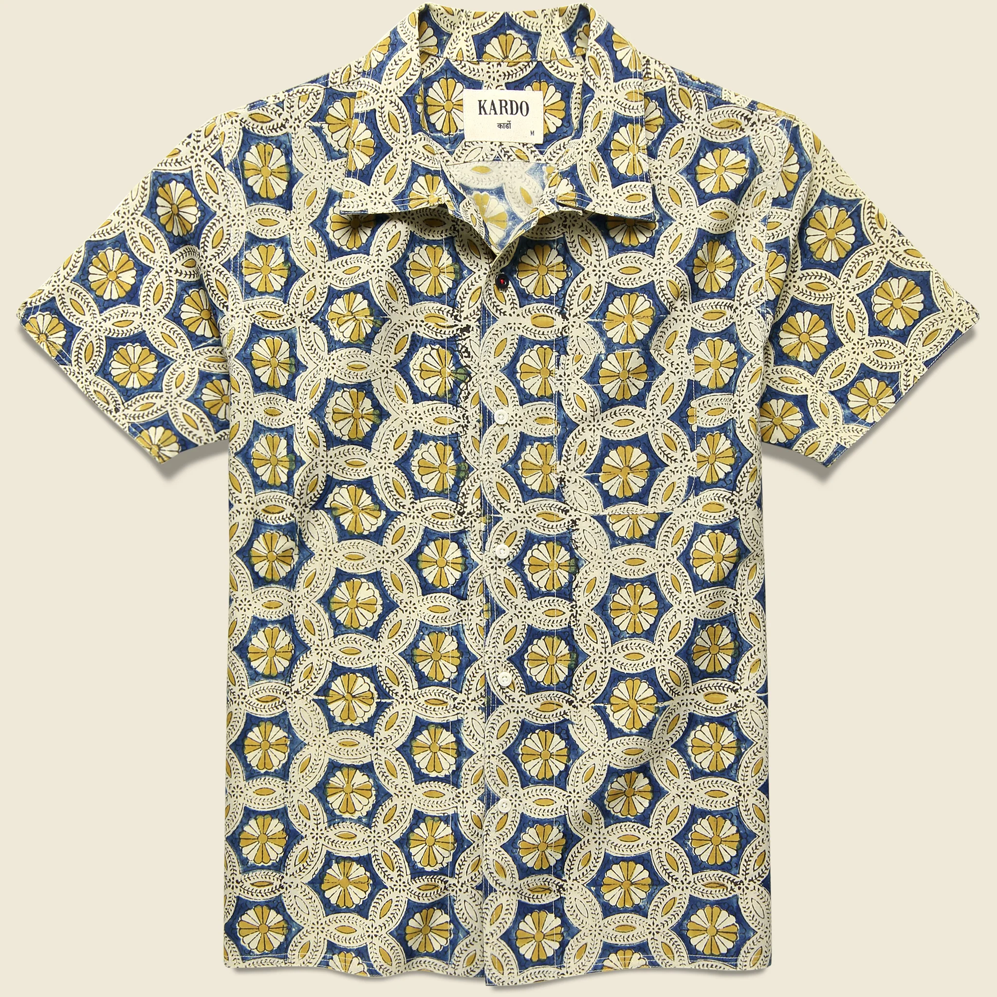 Chintan Block Print Daisy Shirt - Gold/Indigo