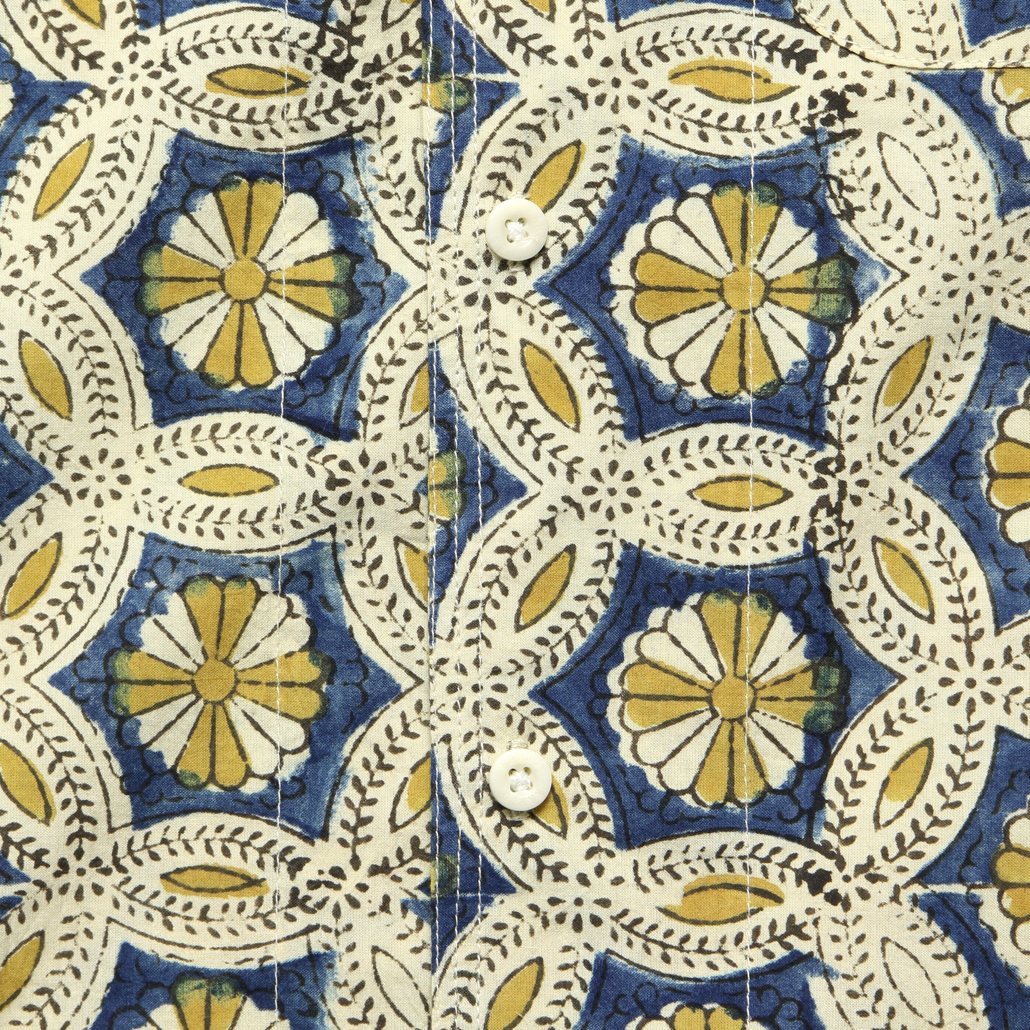 Chintan Block Print Daisy Shirt - Gold/Indigo - Image 3
