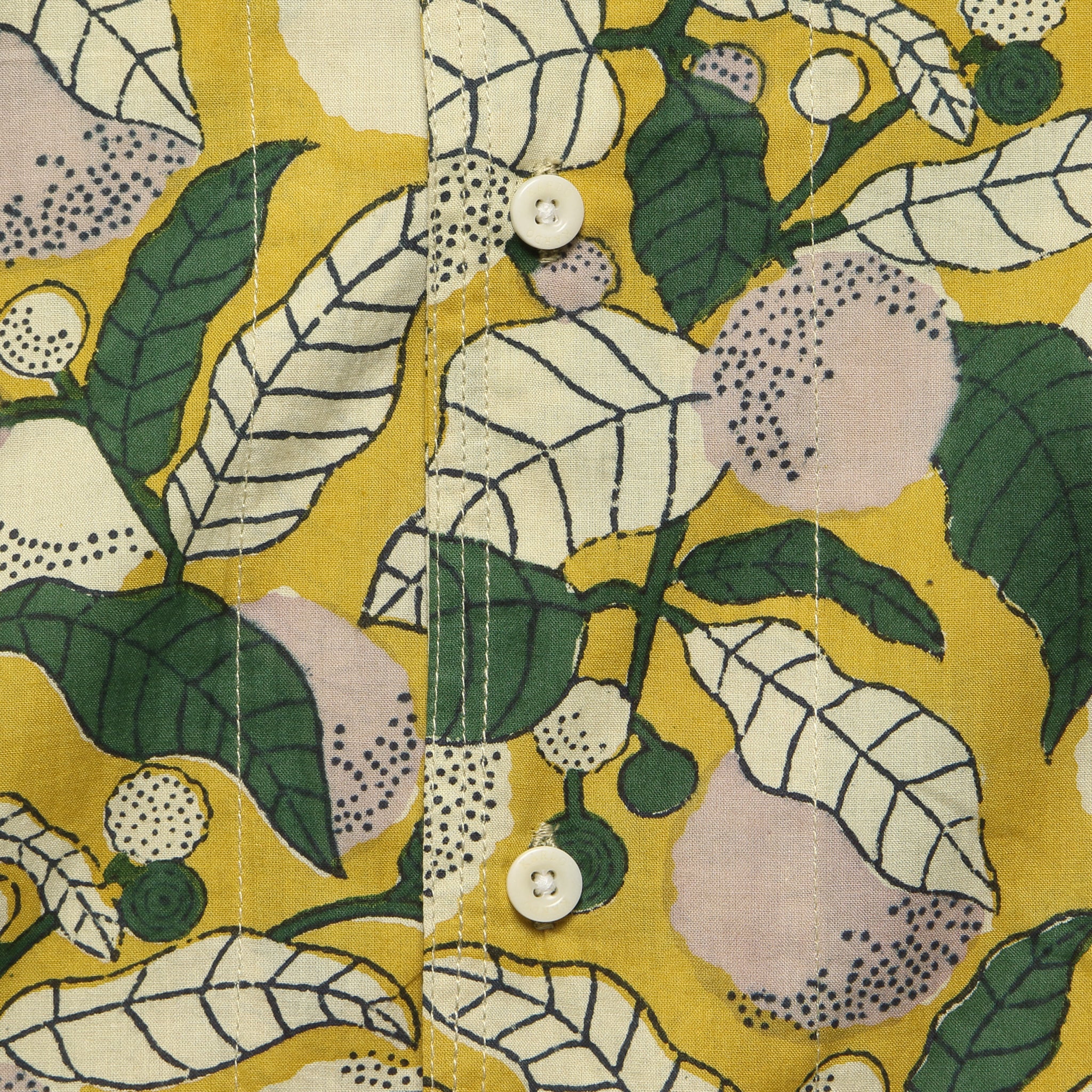 Chintan Floral Leaf Block Print Shirt - Gold/Green - Image 3