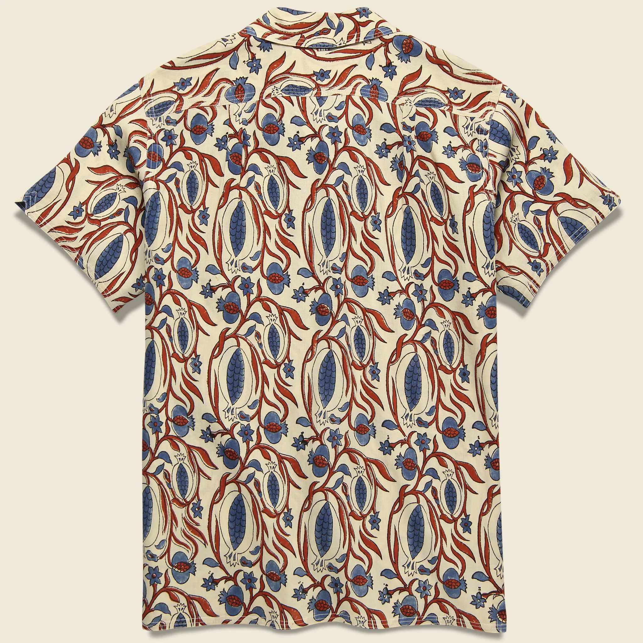 Chintan Floral Vine Block Print Shirt - White/Red/Blue - Image 2
