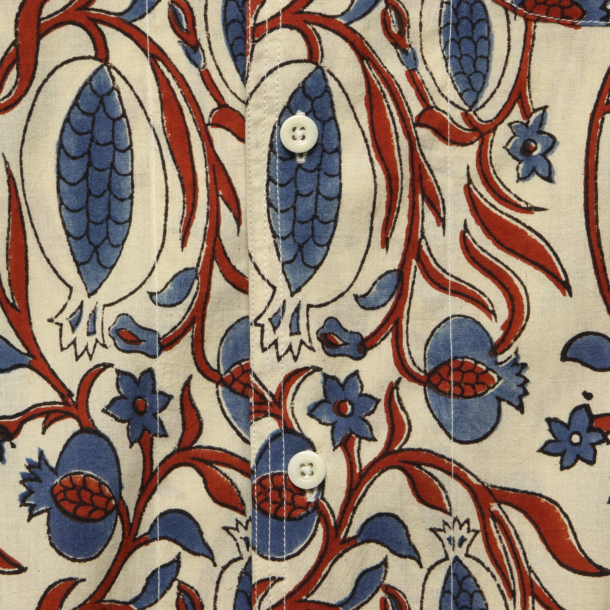 Chintan Floral Vine Block Print Shirt - White/Red/Blue - Image 3