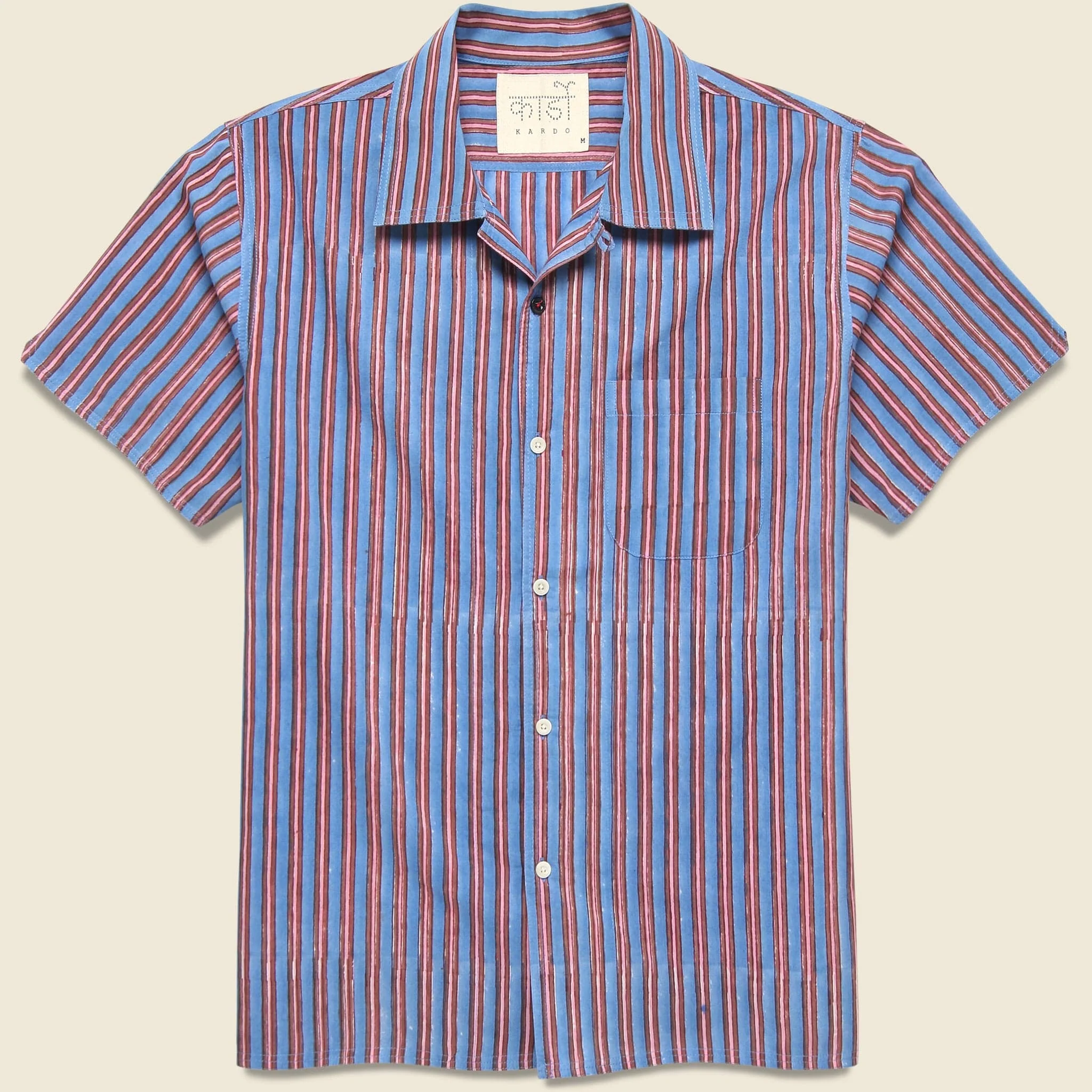 Striped Block Print Shirt - Indigo