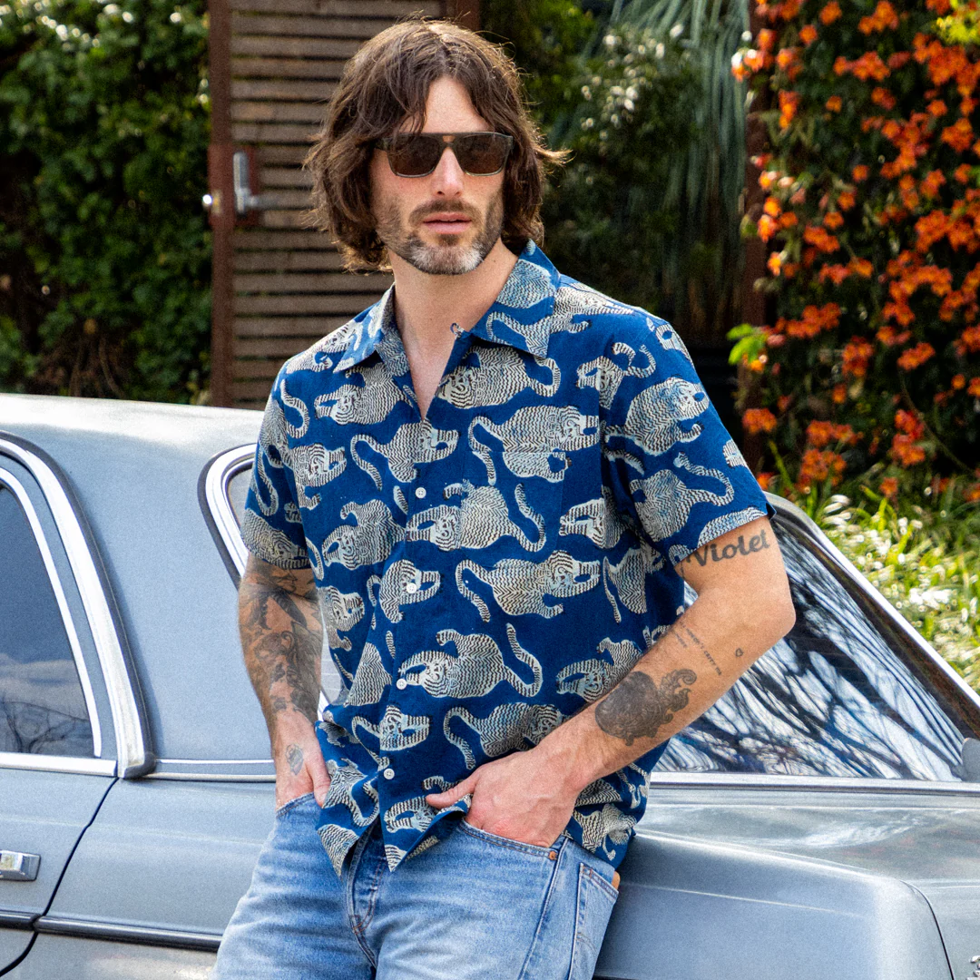 Tiger Block Print Shirt - Blue - Image 3