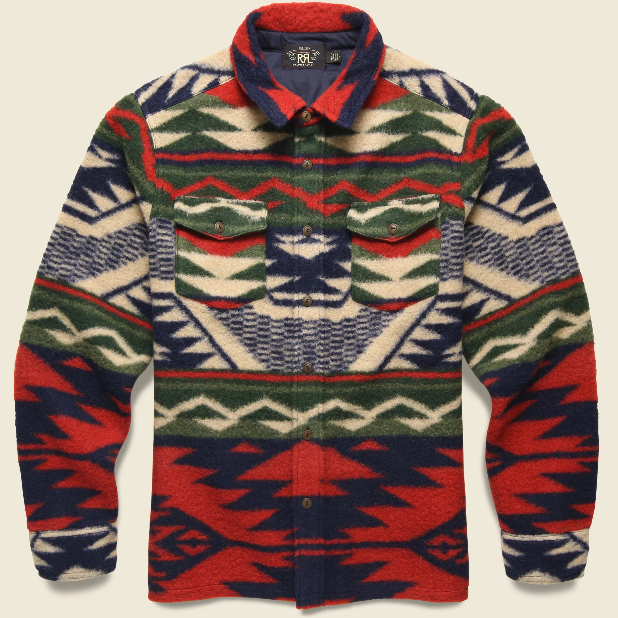 Chunky Knit Jacquard Overshirt - Red/Cream/Multi