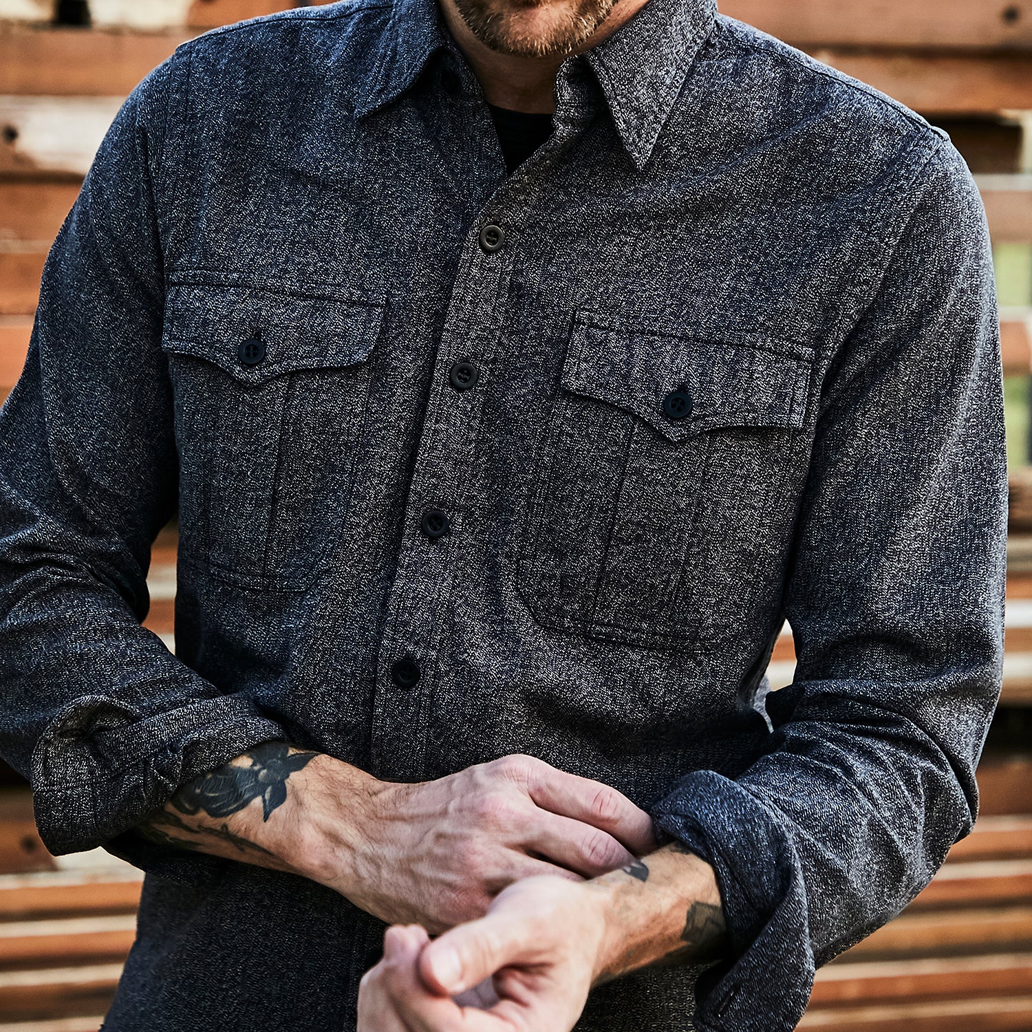 Clayton Military Shirt - Black/Grey Jaspe - Image 4